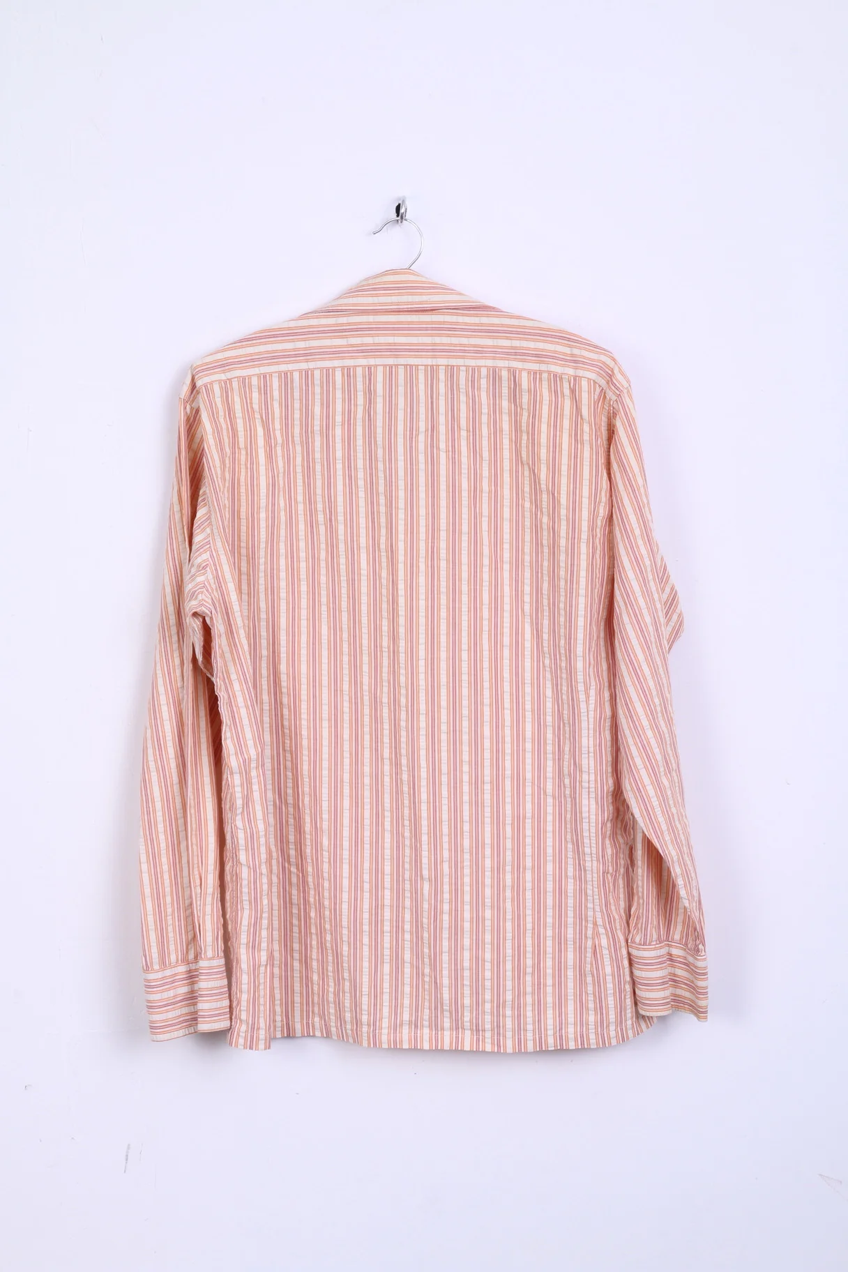 Michael Ash Mens 16 Casual Shirt Striped Orange Cotton Long Sleeve - Image 5
