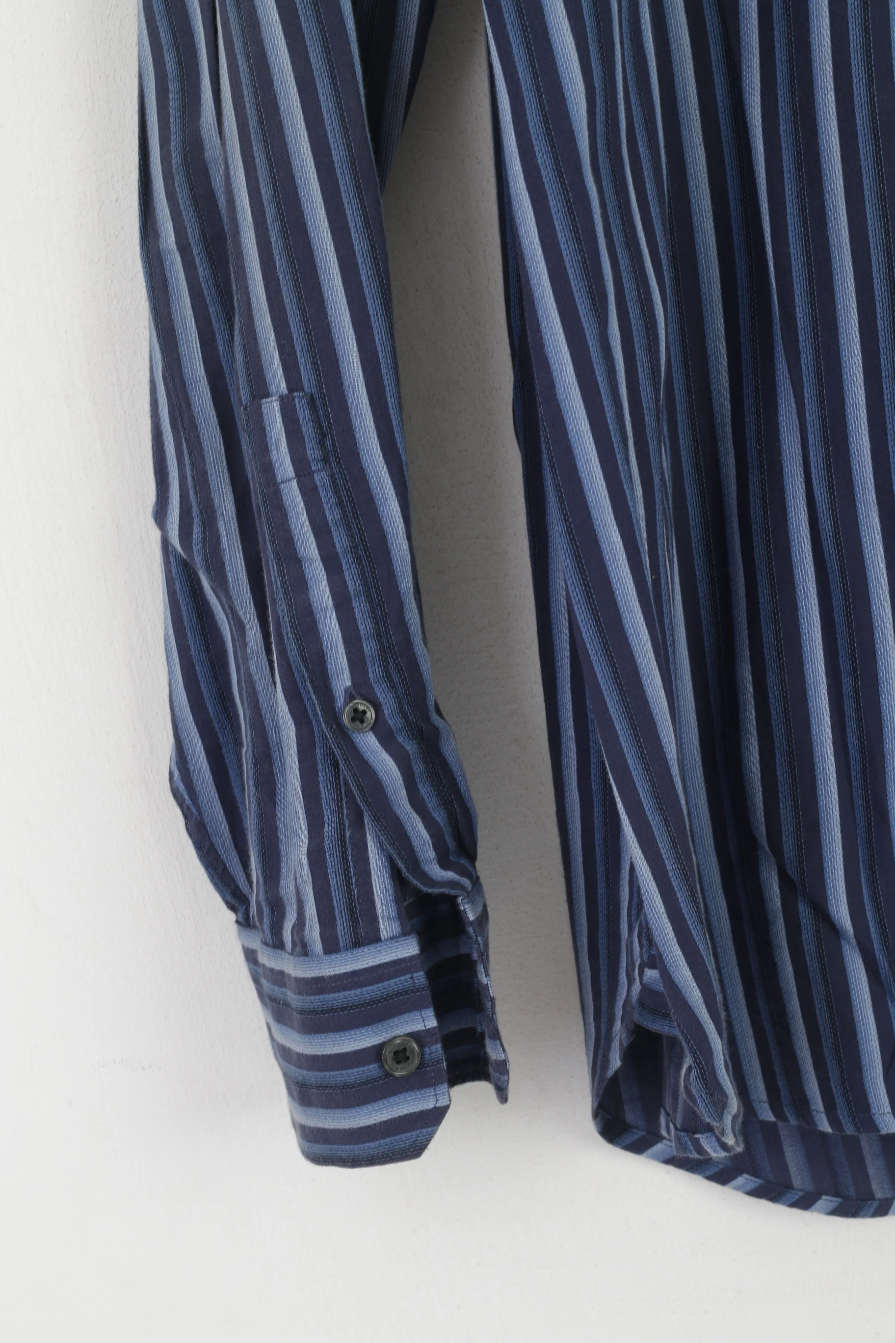 Michael Kors Men XL Casual Shirt Navy Striped Cotton Long Sleeve Top - Image 4