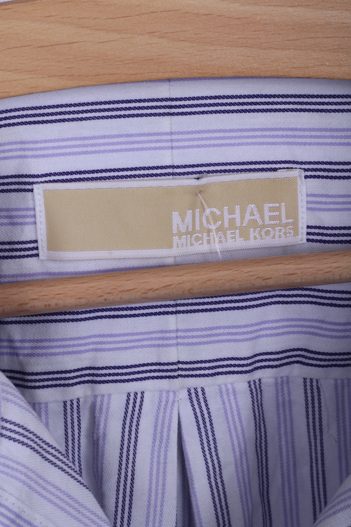 Michael Kors Mens 16.5 34/36 XL Casual Shirt Striped Cotton White Long Sleeve - Image 4