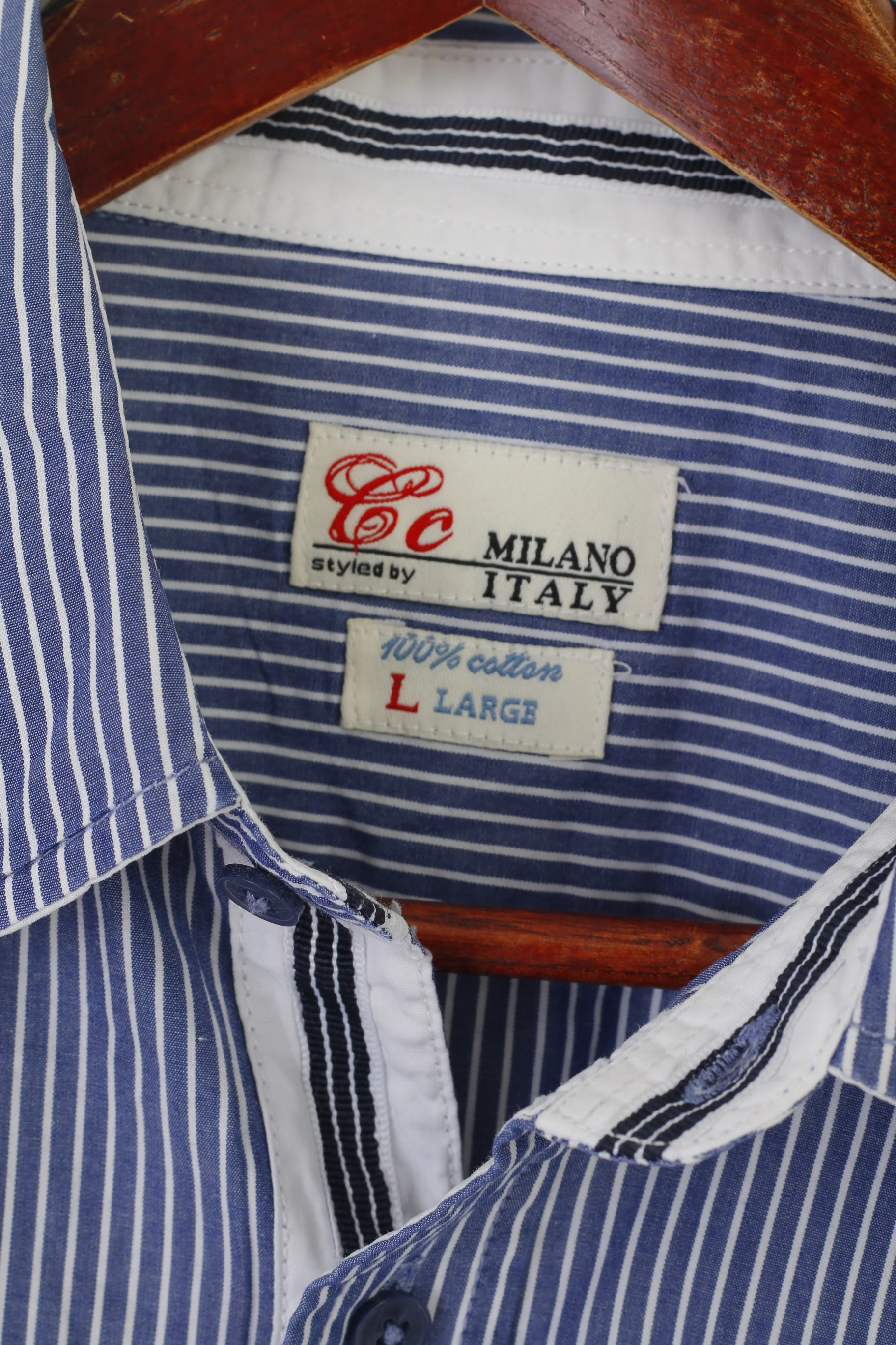 Milano Italy Men L Casual Shirt Striped Cotton Vintage Short Sleeve Top - Image 2