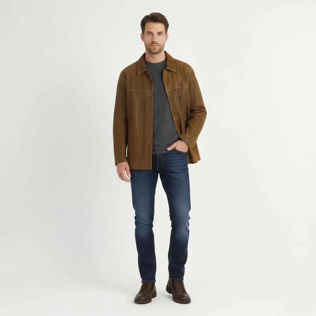 Milestone Men 50 M Jacket Brown Goat Leather Detailed Buttons Classic Top