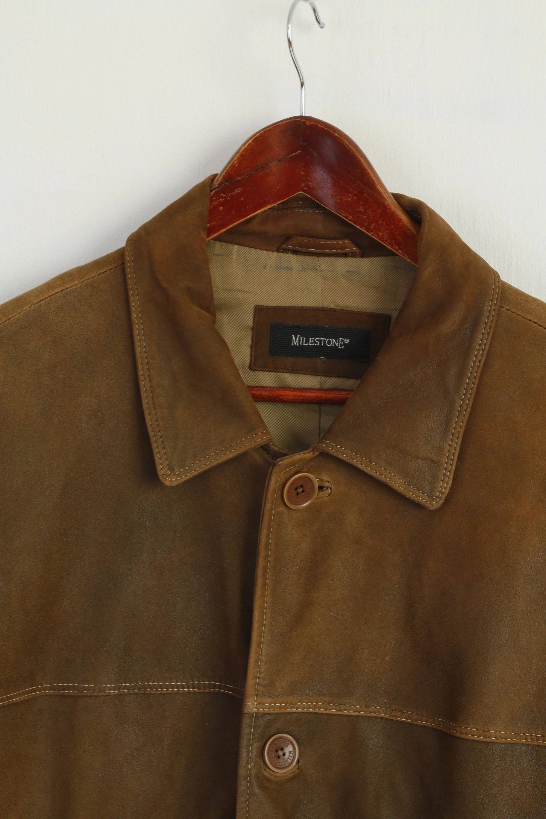 Milestone Men 50 M Jacket Brown Goat Leather Detailed Buttons Classic Top - Image 3