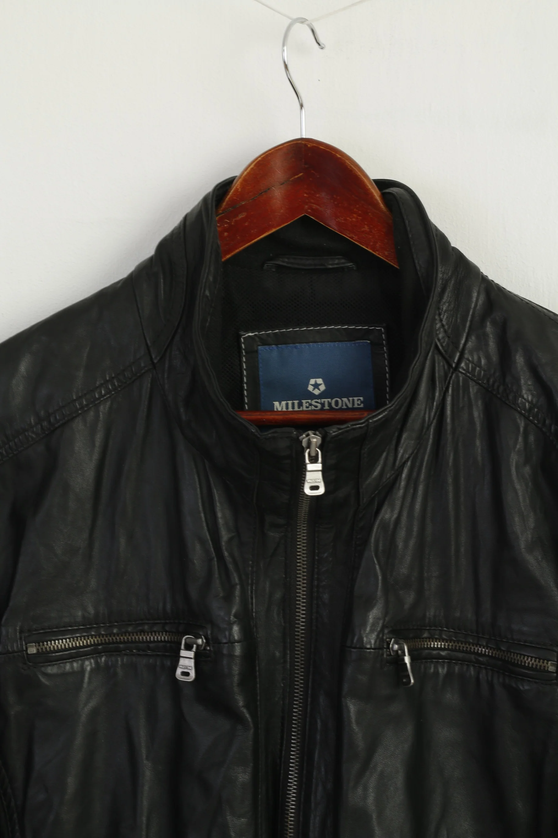 Milestone Men 58 3XL (XL) Jacket Black Leather Nappa Full Zipper Biker Pockets Top - Image 3