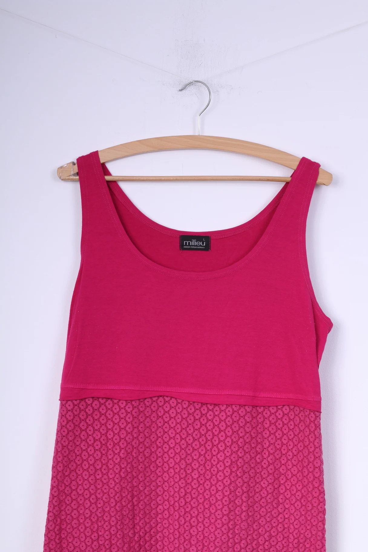 Milieu Womens L Tank Top Pink Norway Lace Cotton Crew Neck Tunic - Image 2