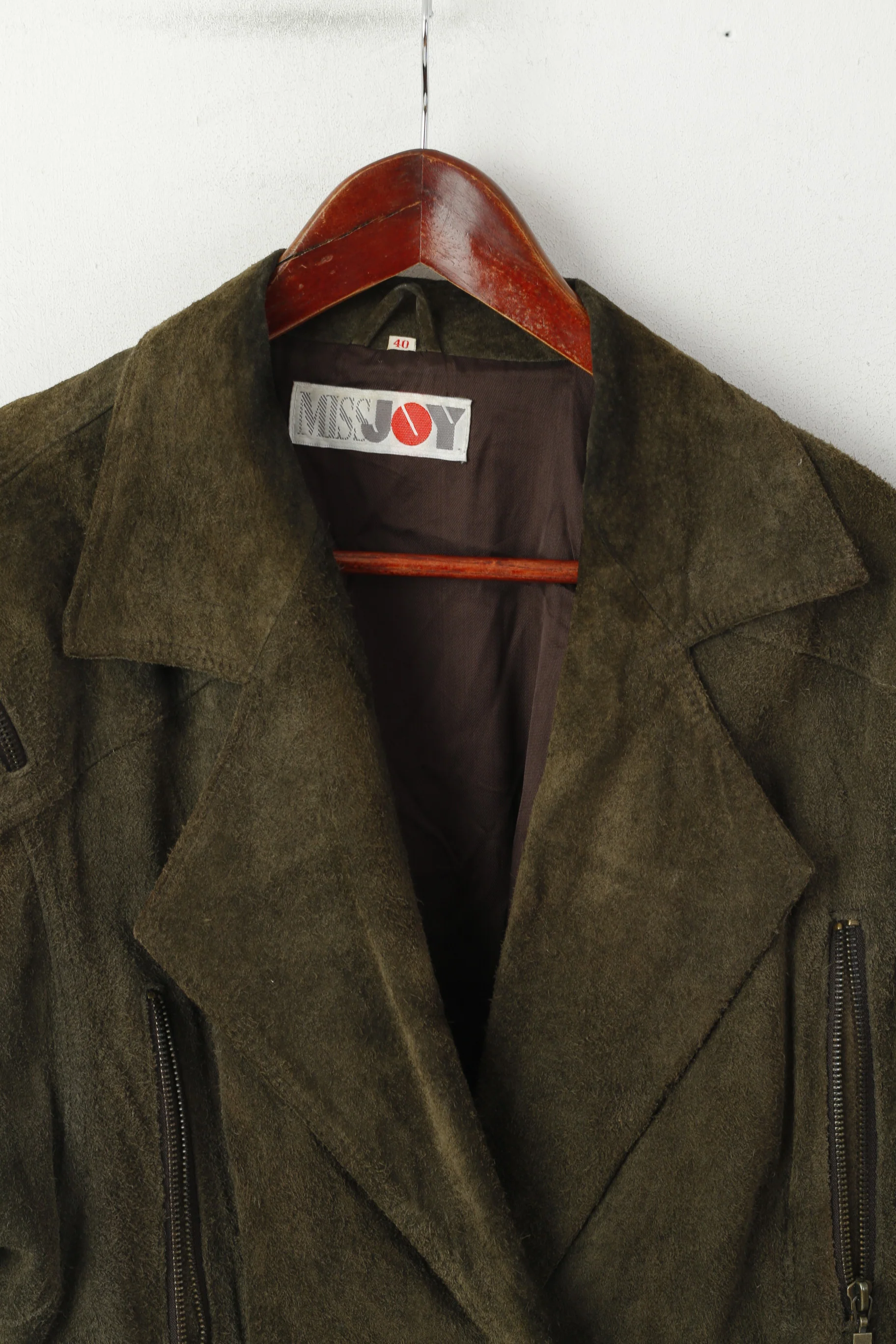 Miss Joy Women 40 Jacket Vintage Green Leather Biker Ramones Shoulder Pads Top - Image 3