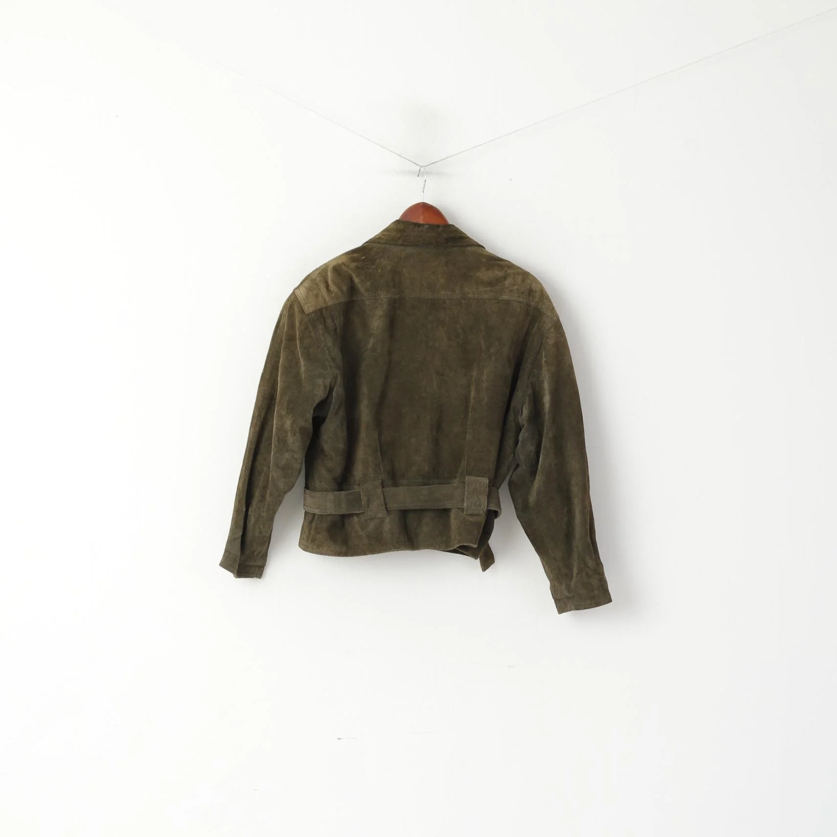 Miss Joy Women 40 Jacket Vintage Green Leather Biker Ramones Shoulder Pads Top - Image 9
