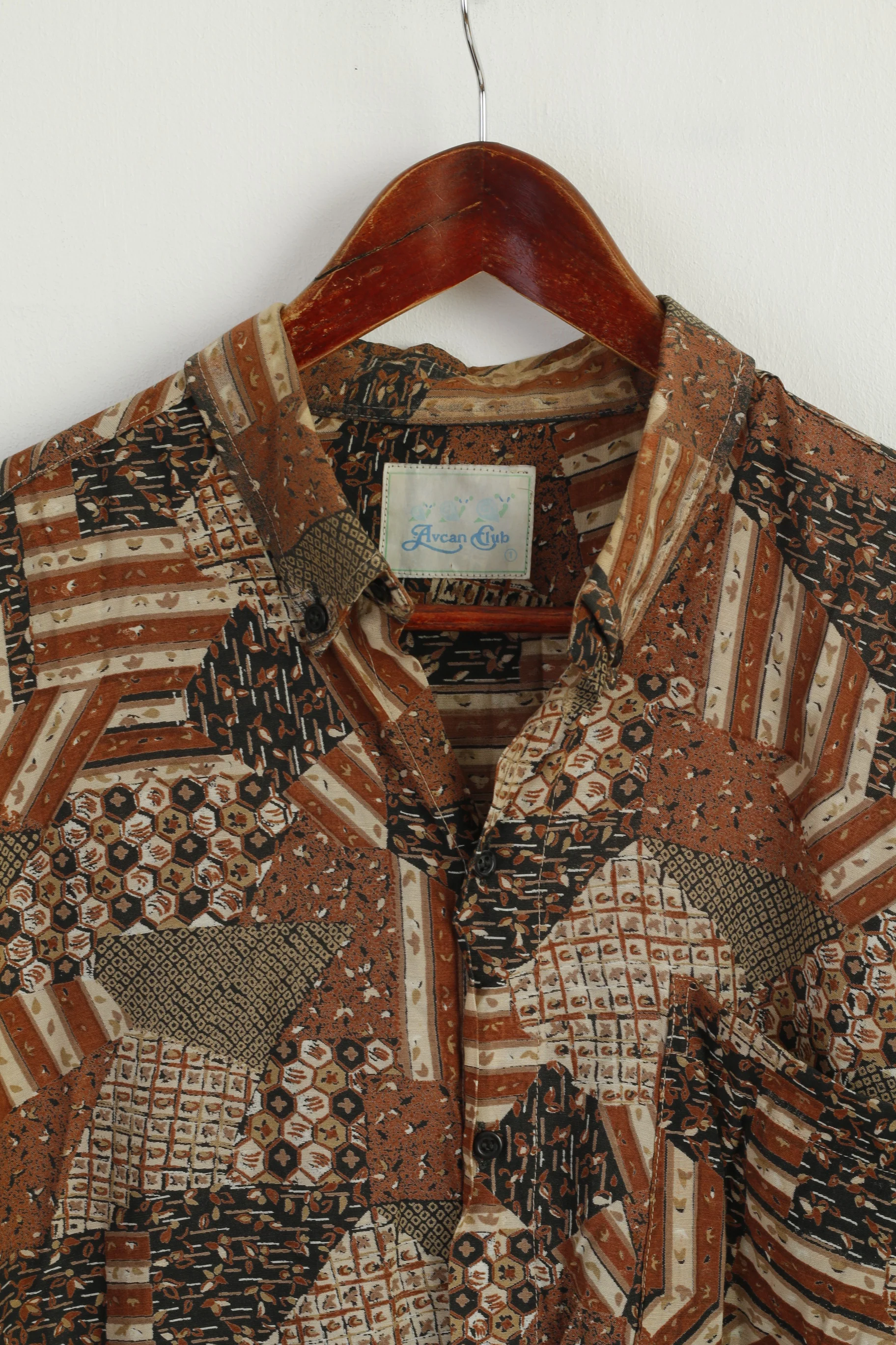 Avcan Club Men 1 M Casual Shirt Brown Viscose Soft Vintage Retro Long Sleeve Top - Image 3