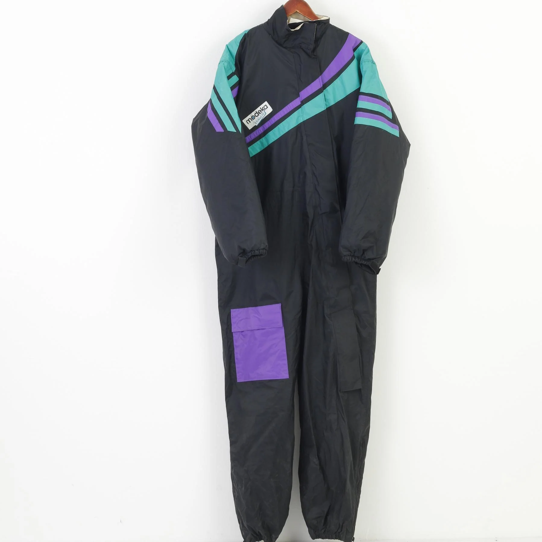 Modeka Men L Ski Suit Waterproof PVC Nylon Black Full Zipper Collar Vintage Padded Top