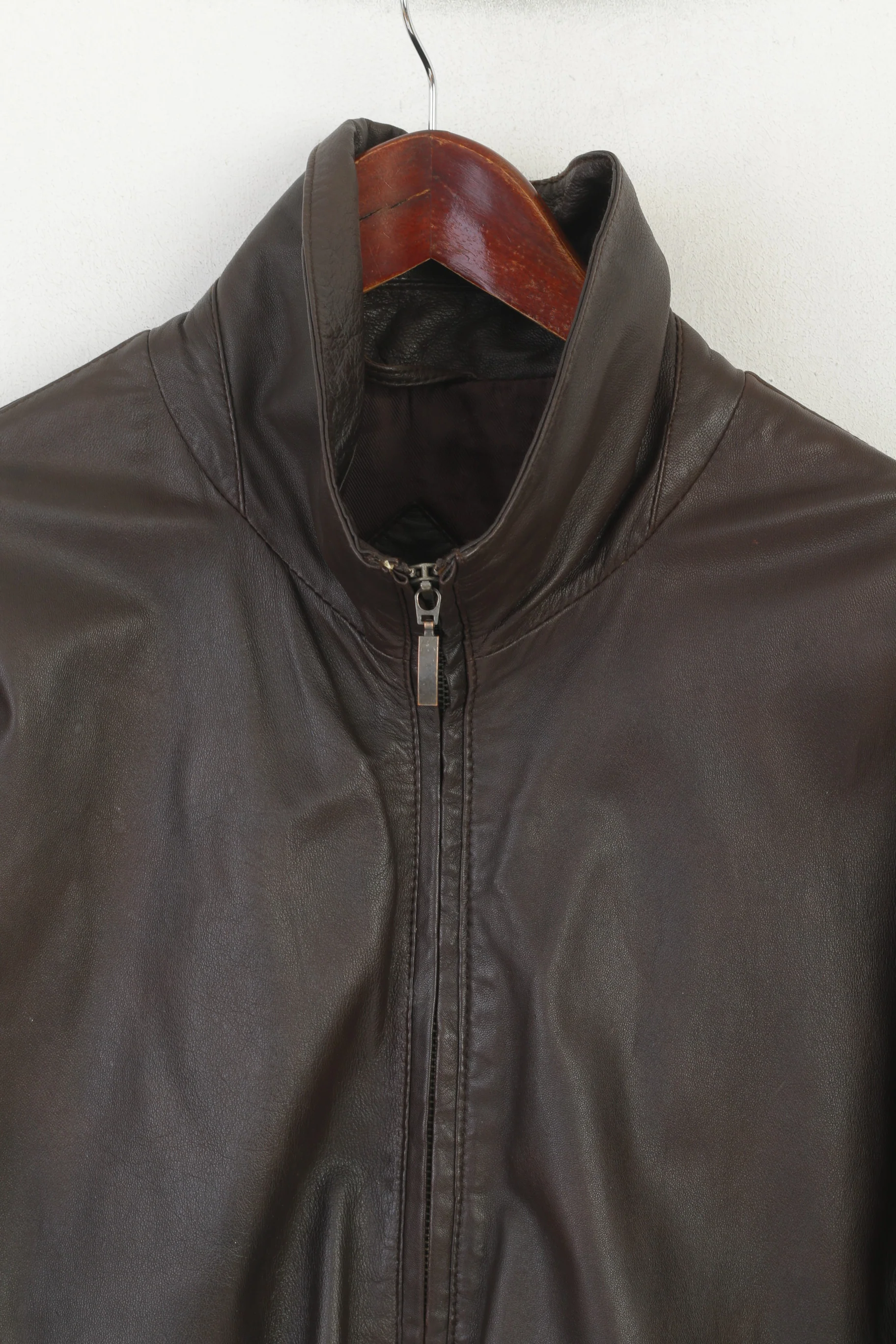 Montana Norway Men 52 L Jacket Brown Leather Soft Classic Full Zip Biker Top - Image 3