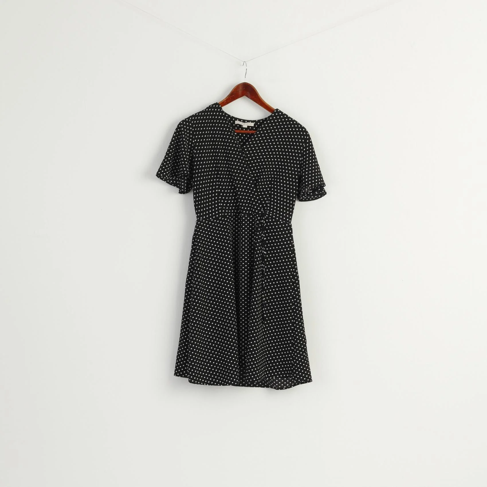 Monteau Los Angeles Women L (M) Midi Dress Black White Dots Vintage Style - Image 2