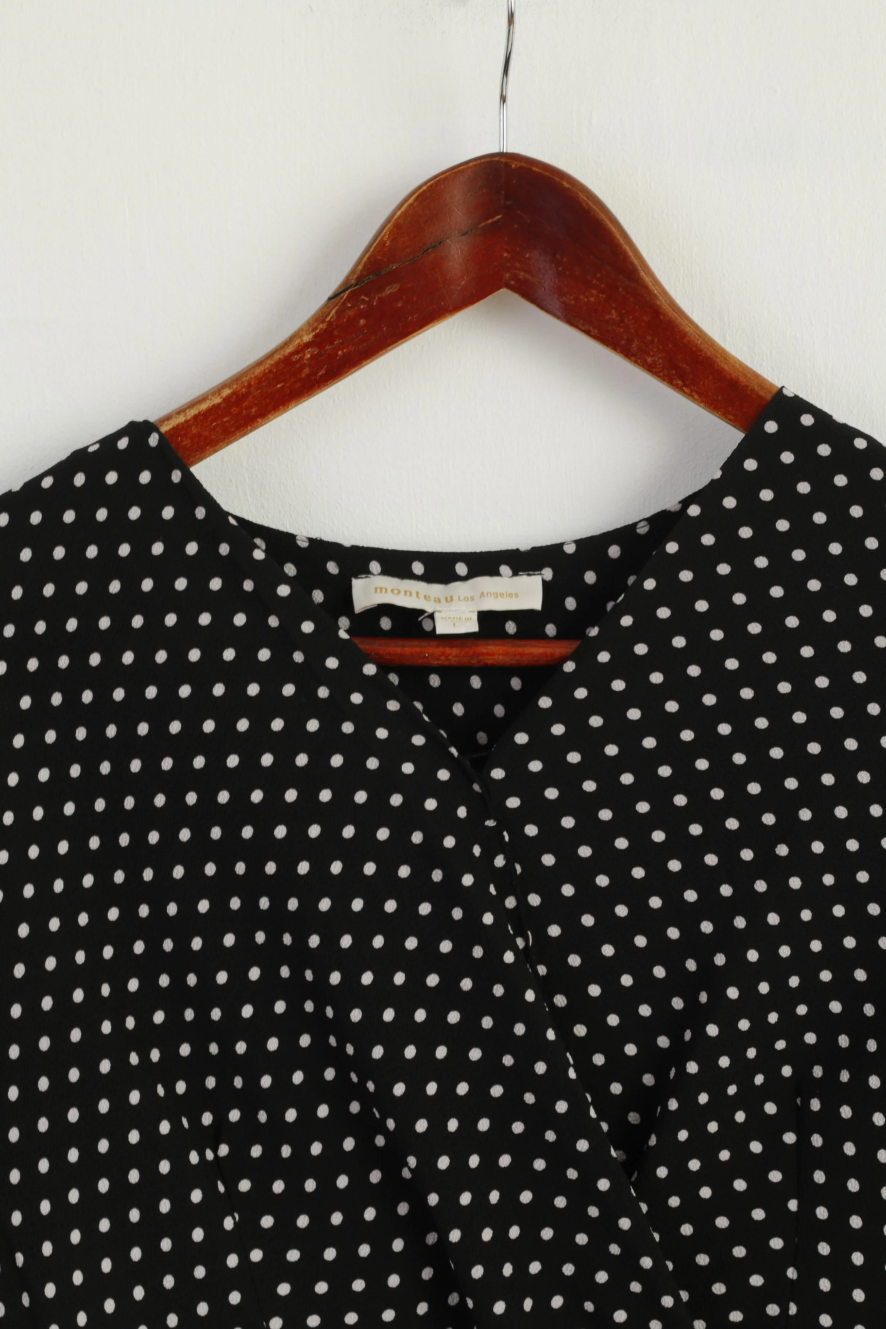 Monteau Los Angeles Women L (M) Midi Dress Black White Dots Vintage Style - Image 3