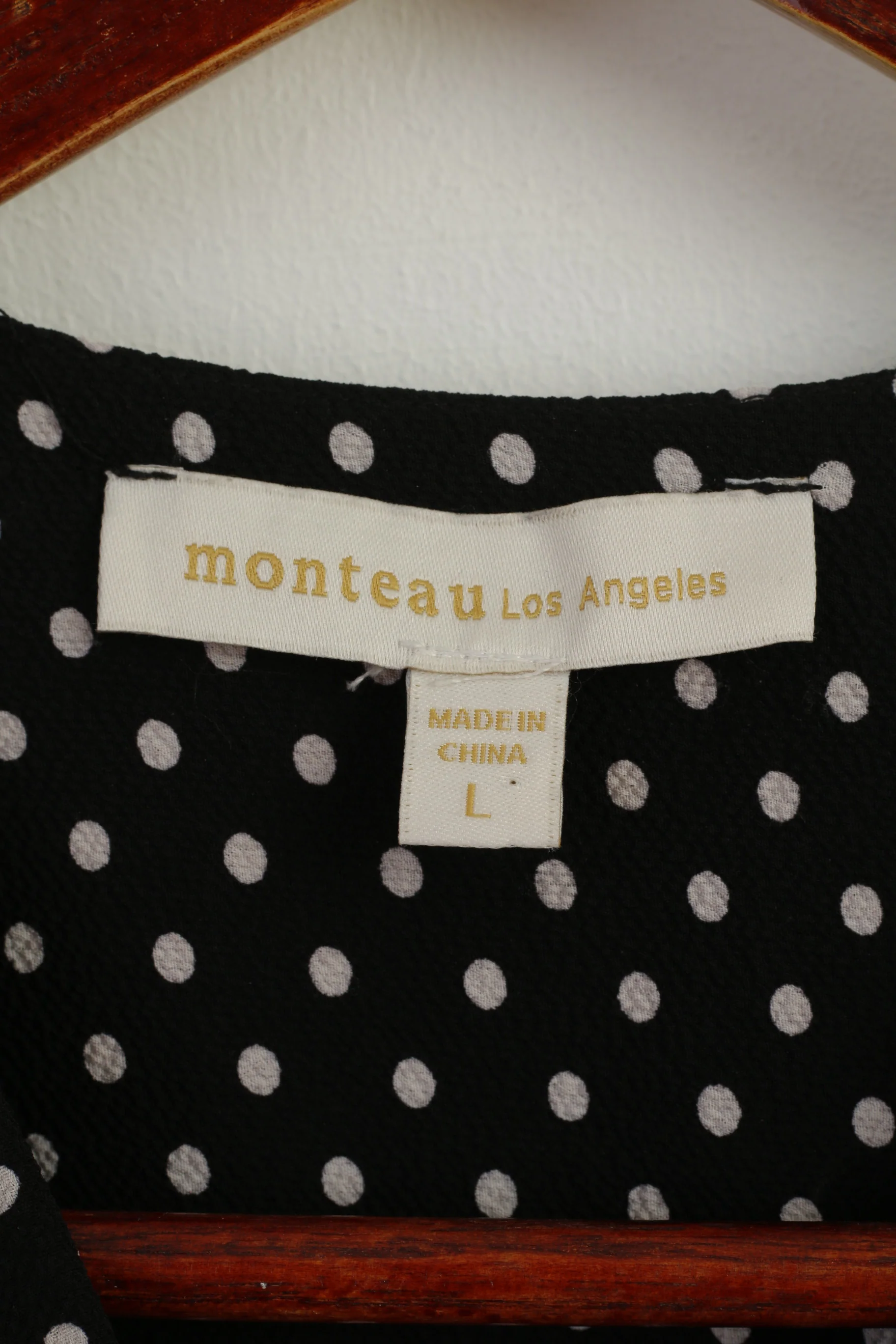 Monteau Los Angeles Women L (M) Midi Dress Black White Dots Vintage Style - Image 5
