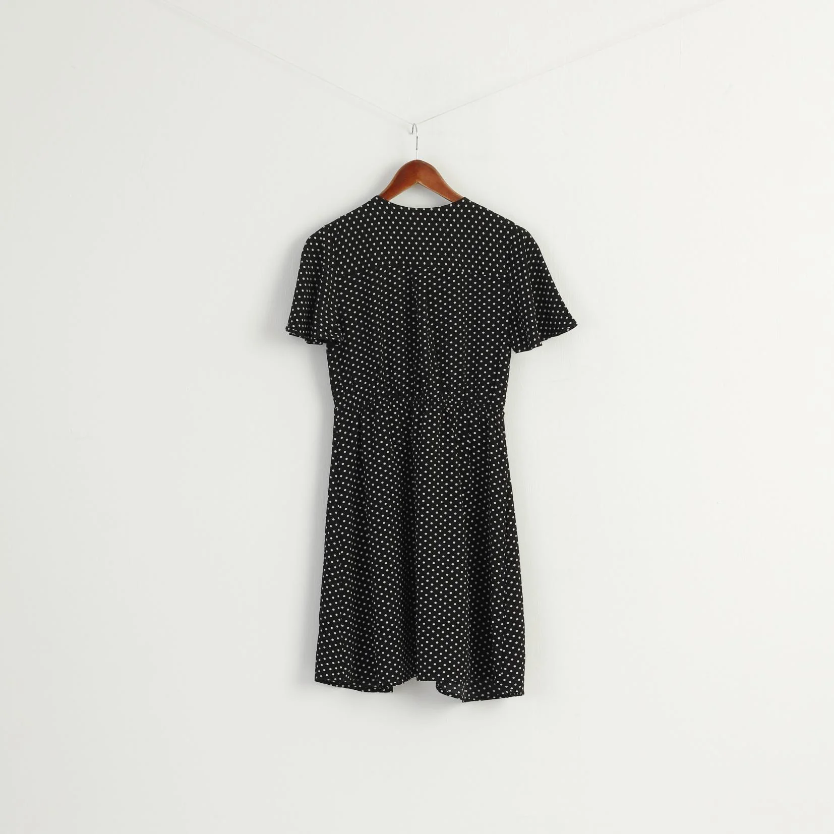 Monteau Los Angeles Women L (M) Midi Dress Black White Dots Vintage Style - Image 7