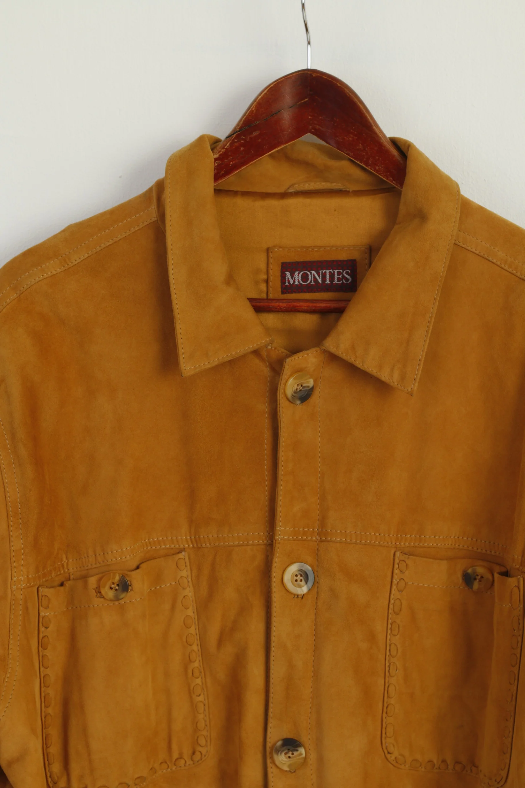 Montes Men 50 L Casual Shirt Camel Western 100% Leather Pockets Soft Top - Image 3