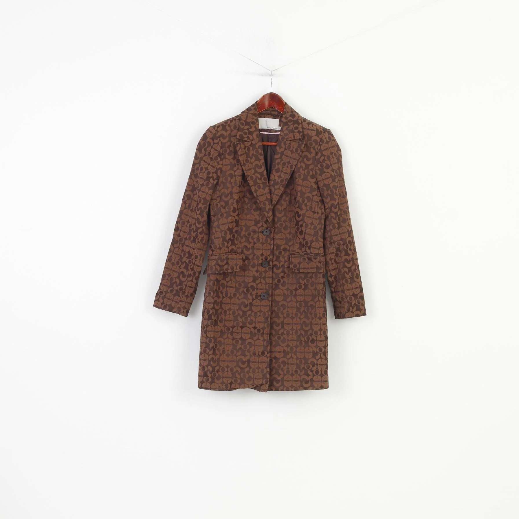 More & More Woman 36 S Coat Brown Cotton Single Breasted Geometric Print Vintage Top - Image 2
