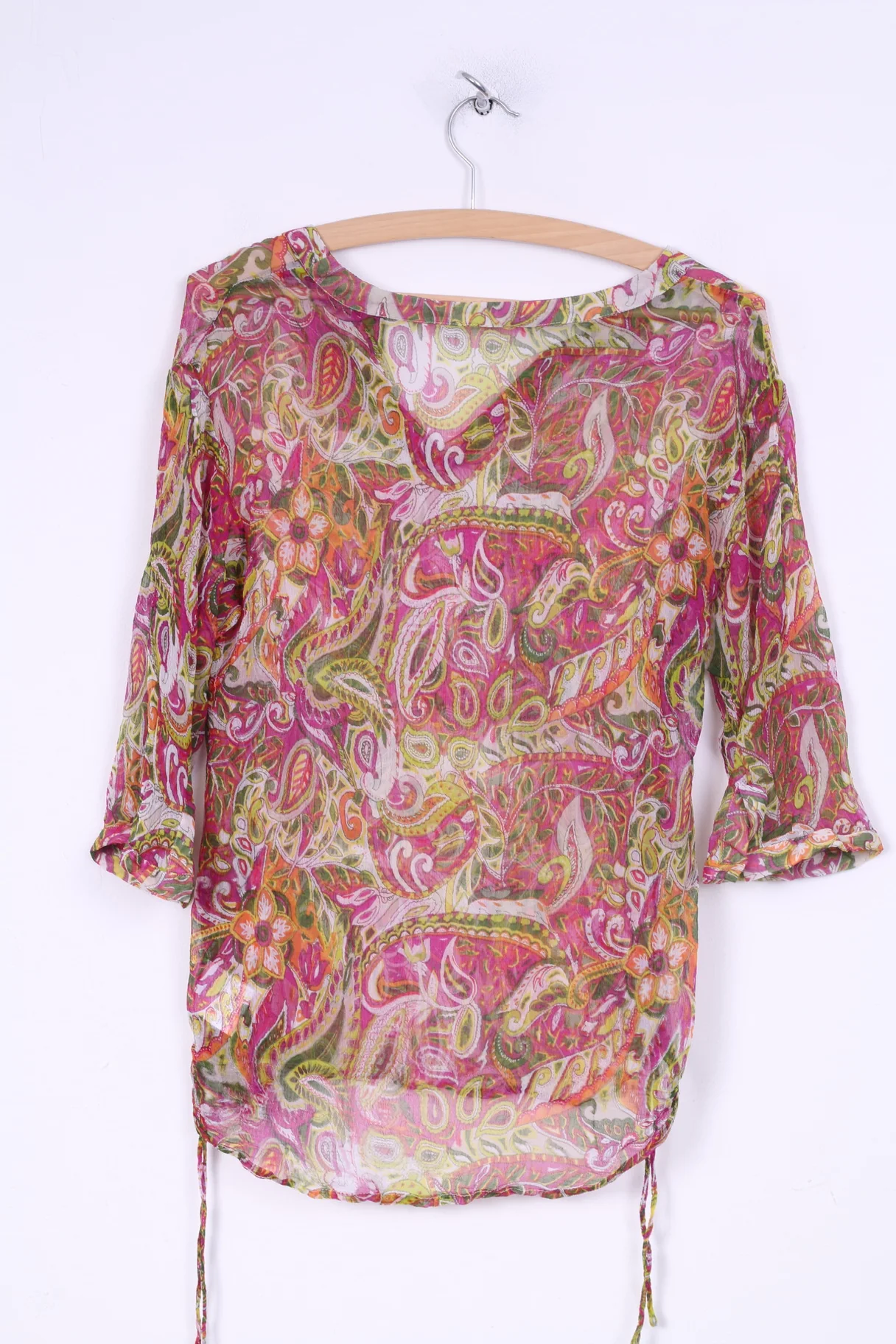 More& More Womens 34 XS Blouse Transparent Long Sleeve Multi Print V Neck Mulicolor - Image 5