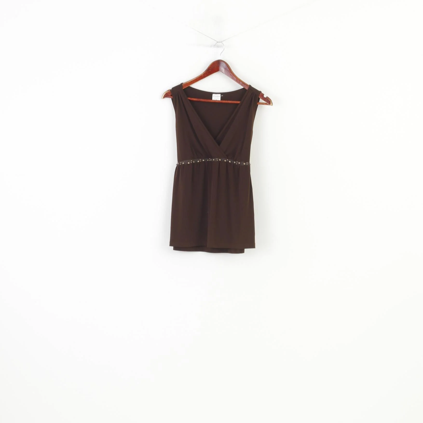Motherhood Maternity Women M Shirt Brown V Neck Sleeveless Stretch Belt Top