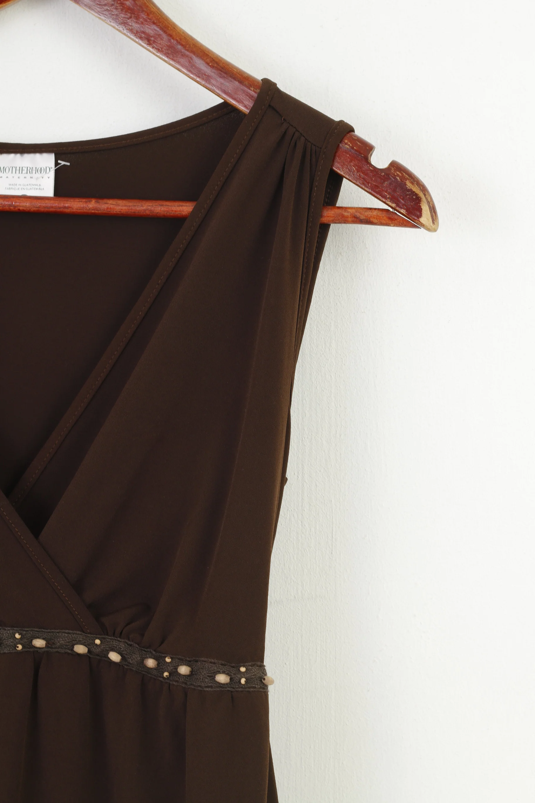 Motherhood Maternity Women M Shirt Brown V Neck Sleeveless Stretch Belt Top - Image 3