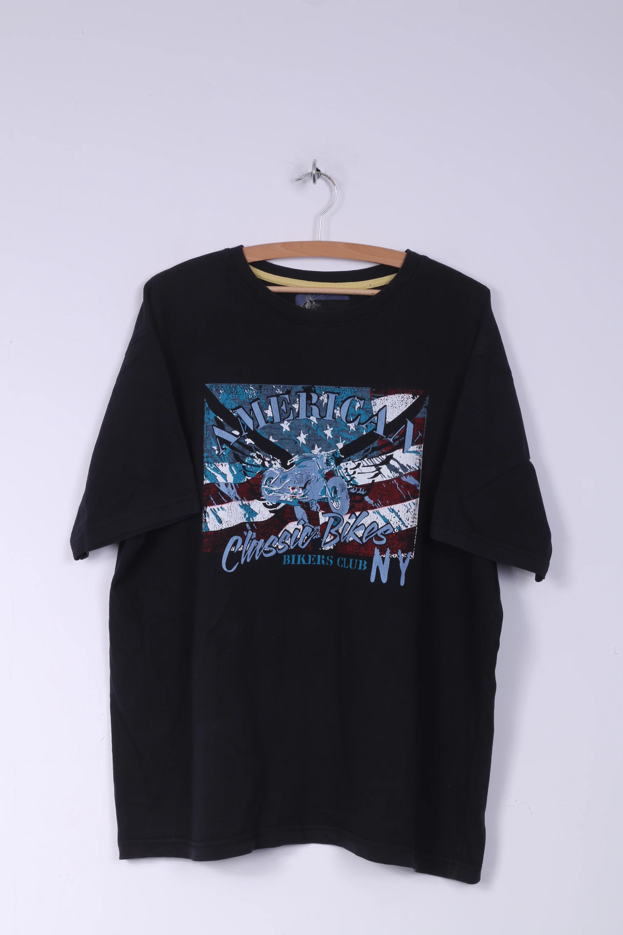Moto Shop Freedom Mens XL Shirt Graphic Classic Bikers Club Navy Cotton