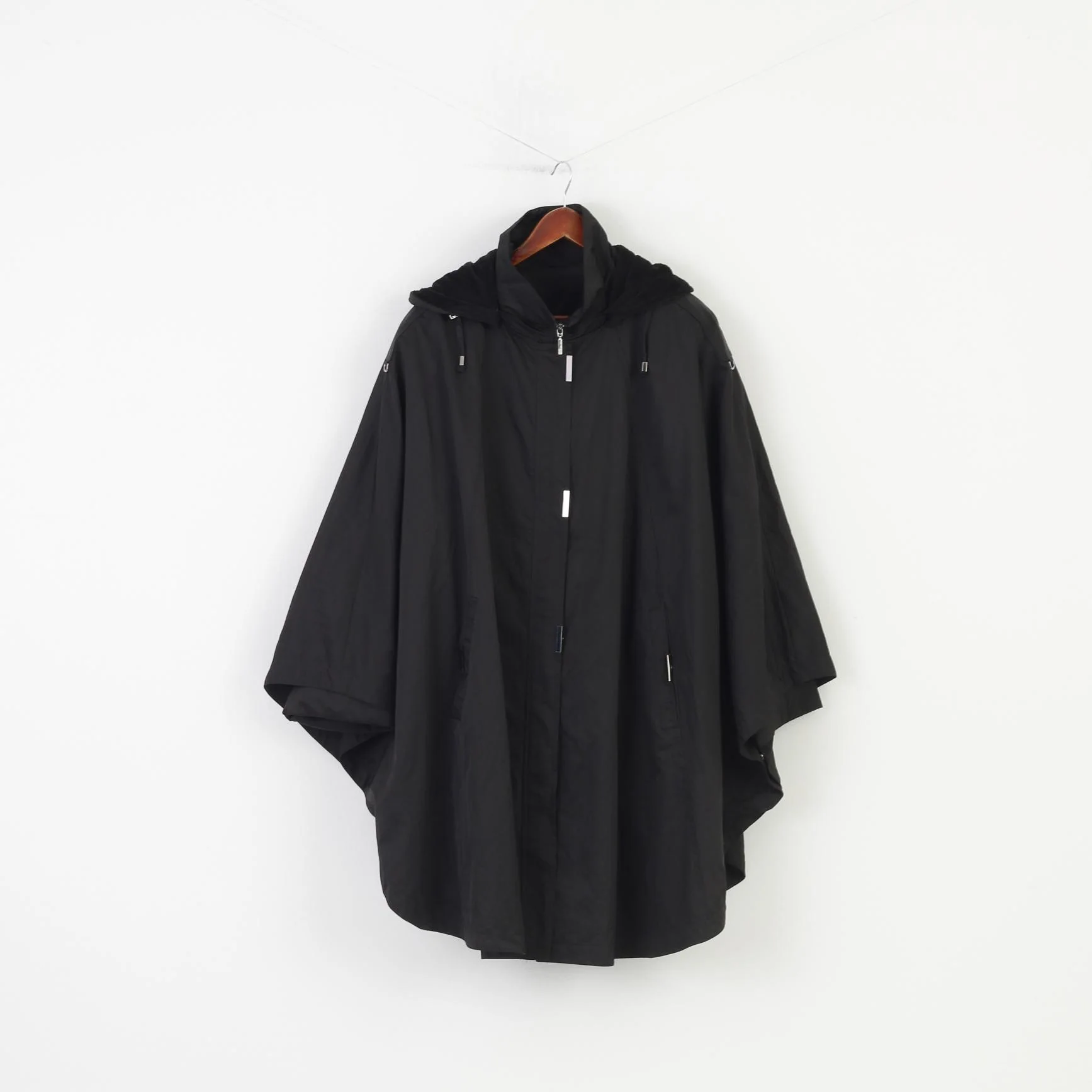 Mox Woman 58 XXL Jacket Black Nylon Oversize Padded Hood Full Zipper Vintage Top - Image 2