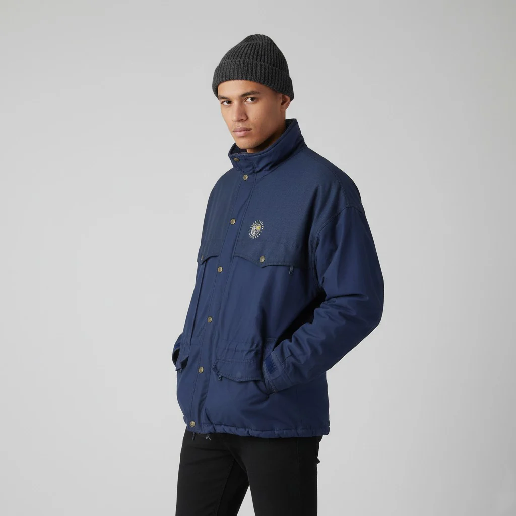 Multi Purpose Clothing Men M Jacket Navy Winter Norway Retractable Hood Vintage Top