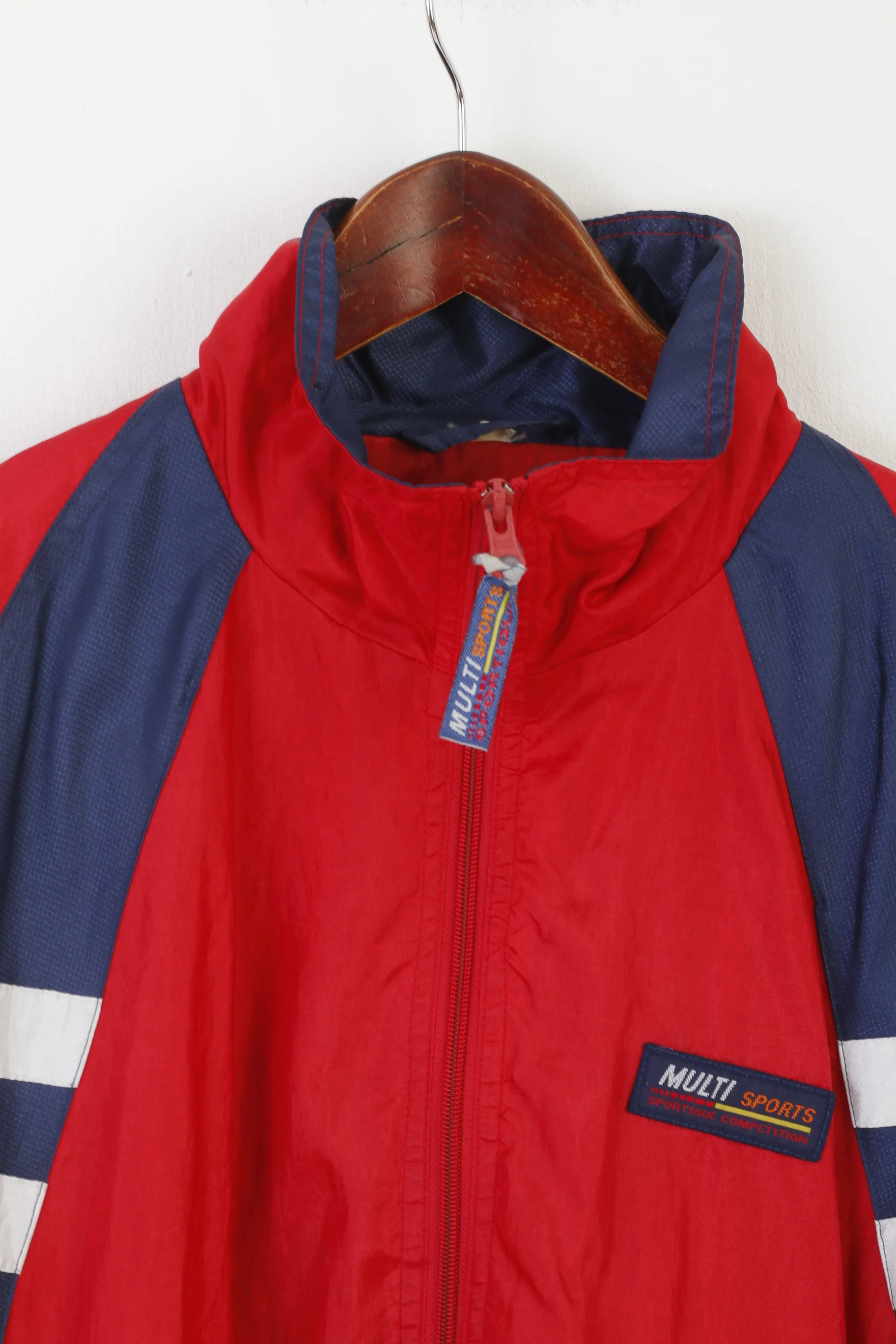 Multi Sports Sportique Men M Jacket Red Vintage Bomber Shiny Full Zipper Top - Image 2