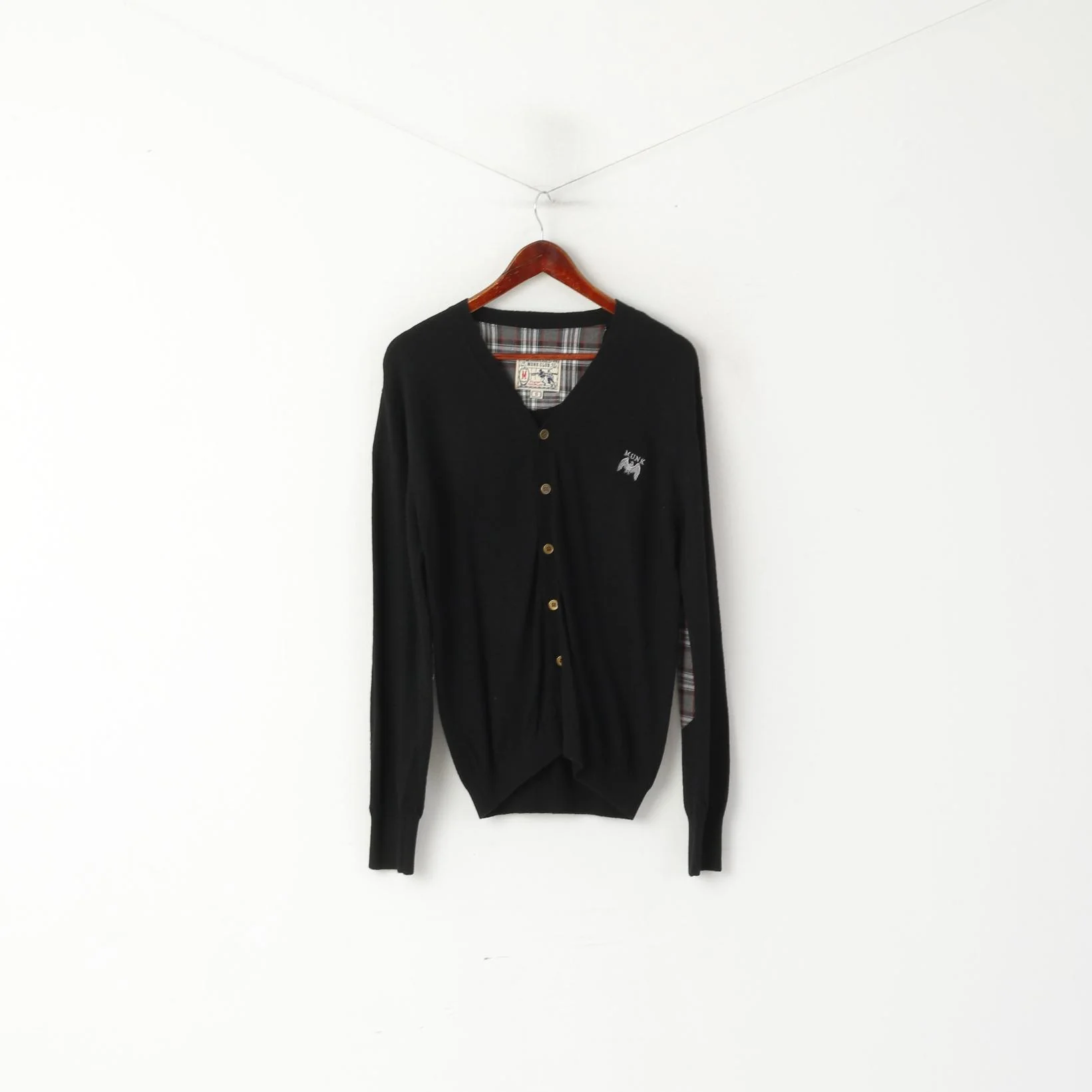 Munk Club Men S Cardigan Black Wool Nylon Blend Rugby Sport Patches Sweater - Image 2