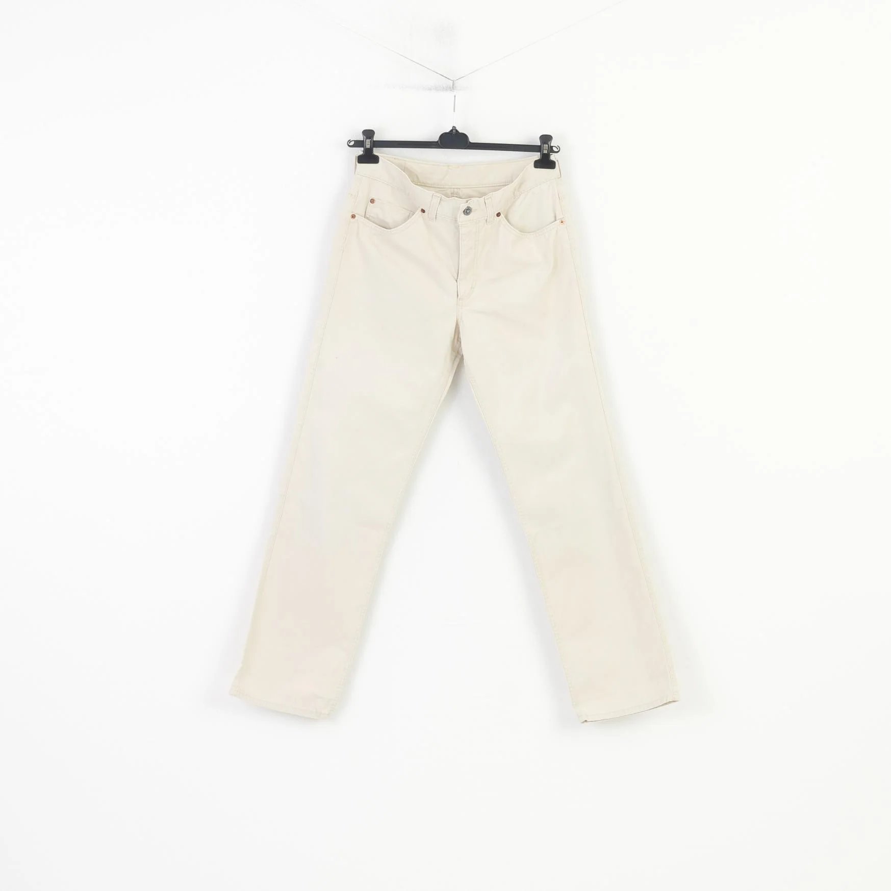 Mustang Men 34 Trousers Beige Jeans Cotton Basic Straight Leg Vintage Pants