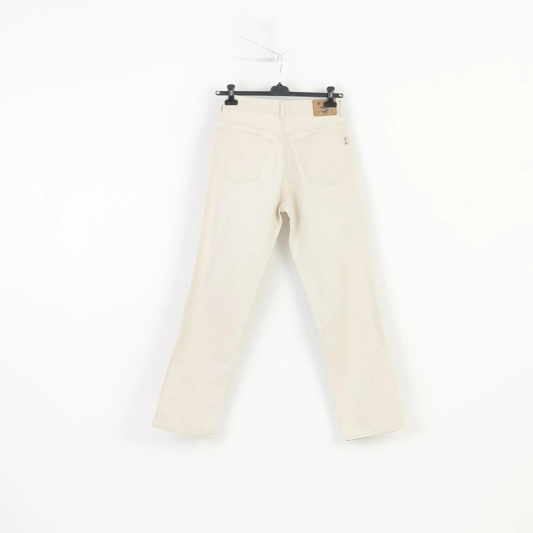Mustang Men 34 Trousers Beige Jeans Cotton Basic Straight Leg Vintage Pants - Image 7