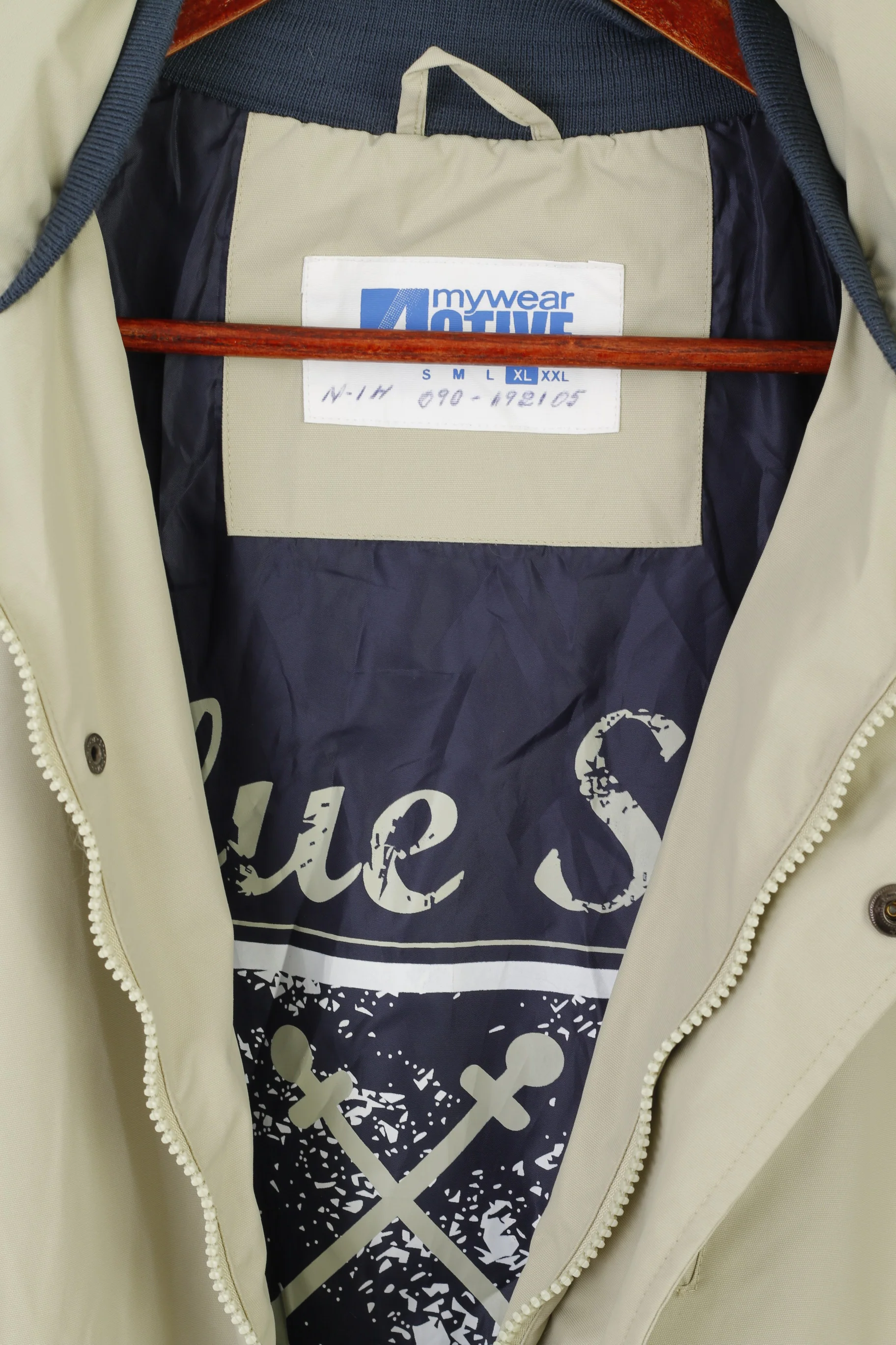 Mywear Active Men XL Jacket Beige Outdoor Nylon Waterproof Hidden Hood Blue Sea Top - Image 5