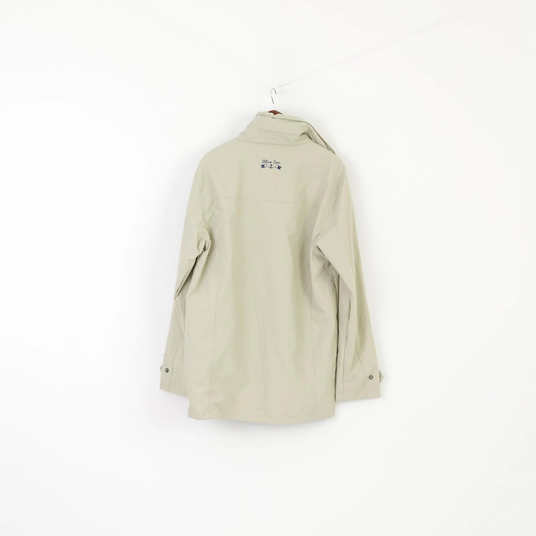 Mywear Active Men XL Jacket Beige Outdoor Nylon Waterproof Hidden Hood Blue Sea Top - Image 8