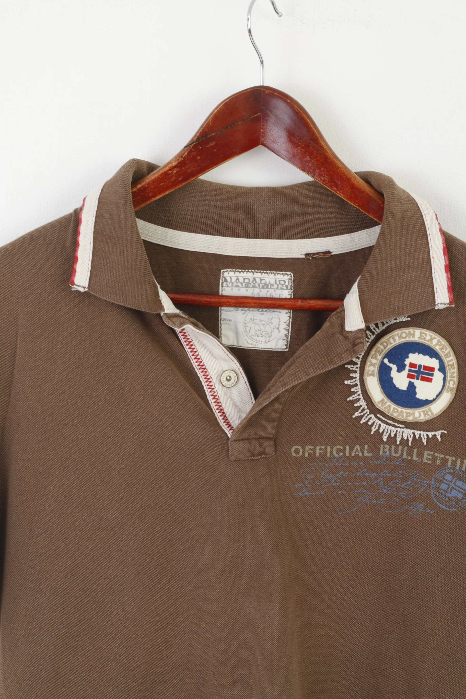 Napapijri Men L Polo Shirt Brown Cotton Paradise Survey Vintage Summer Top - Image 2