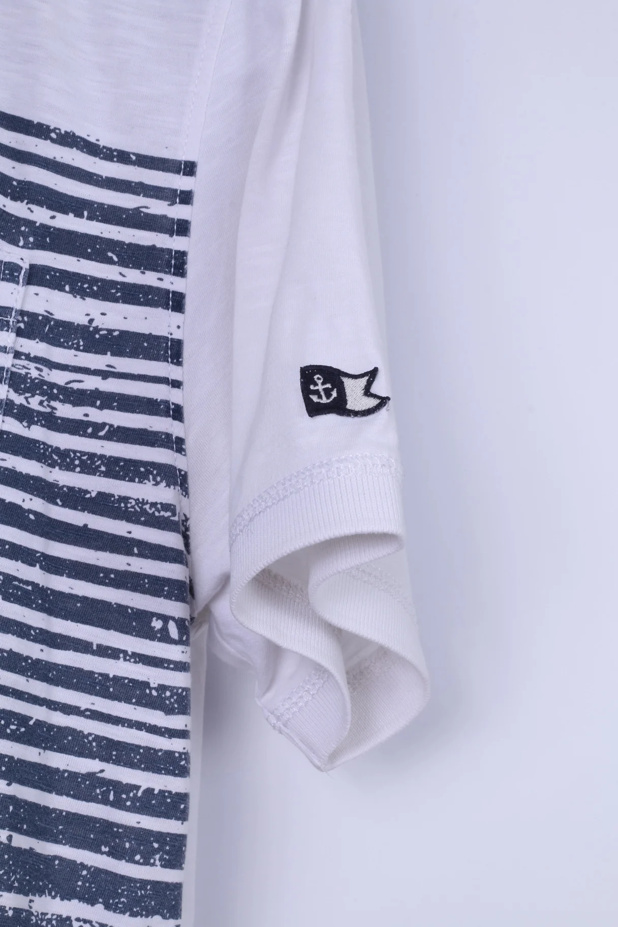 Nautica Jeans Co. Men L Polo Shirt White Cotton Blue Summer Print Detailed Buttons - Image 4