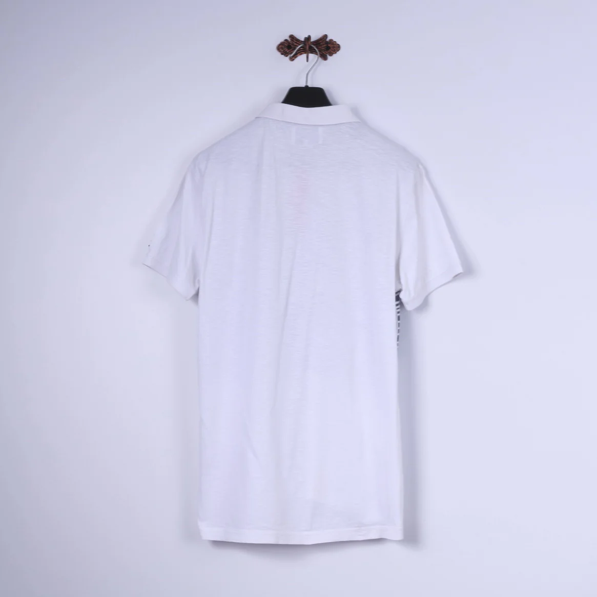 Nautica Jeans Co. Men L Polo Shirt White Cotton Blue Summer Print Detailed Buttons - Image 8