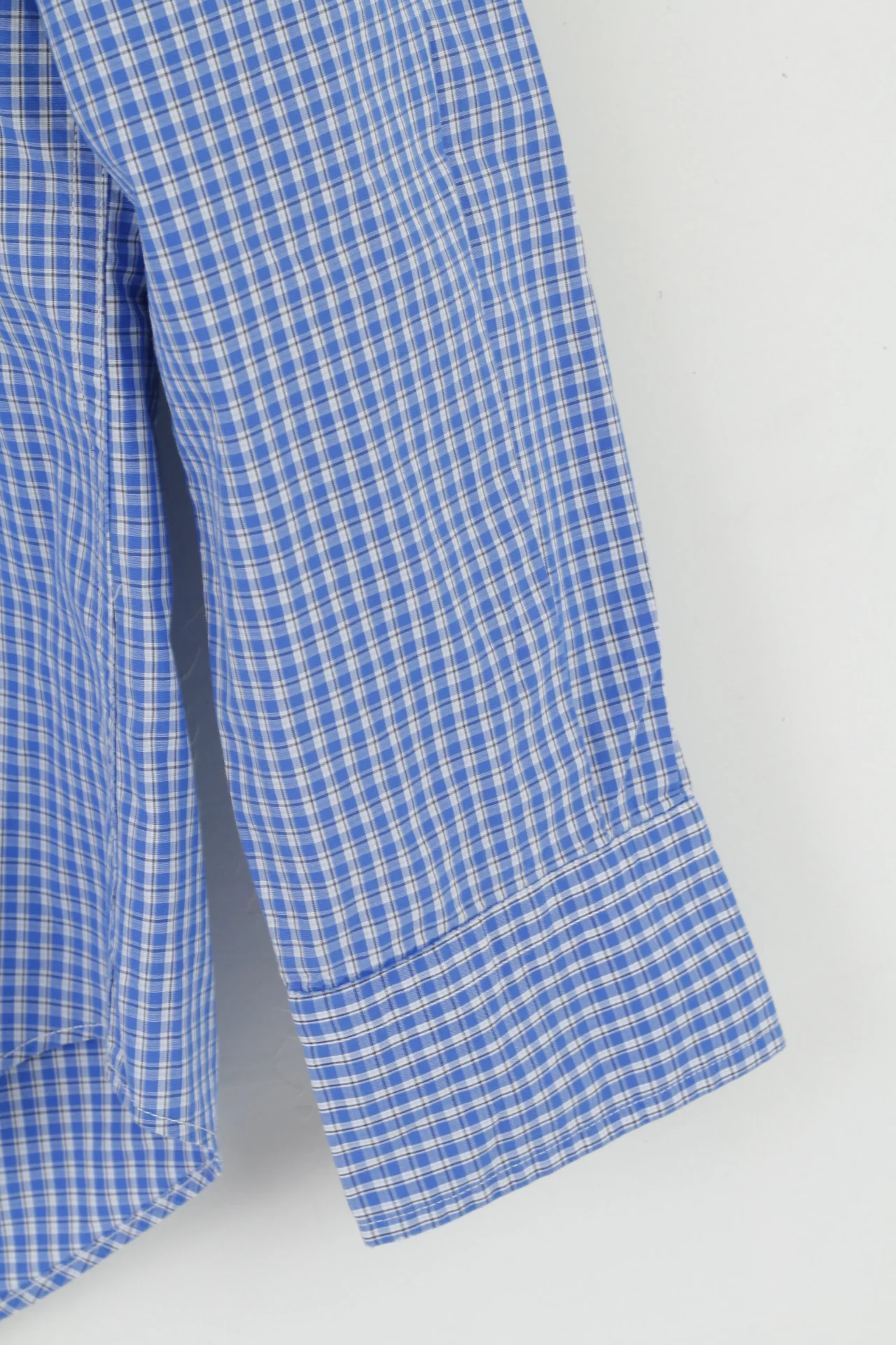 Nautica Men L Casual Shirt Blue Check Cotton Slim Fit Long Sleeve Top - Image 4