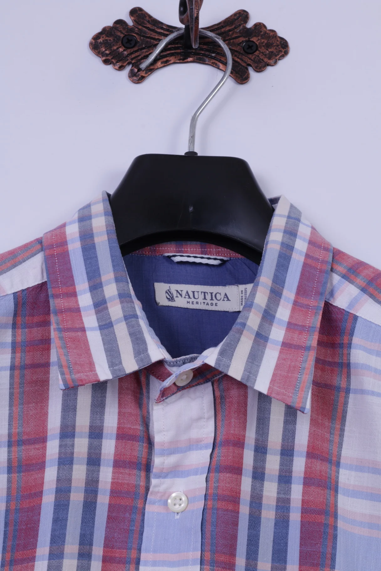 Nautica Men L Casual Shirt Blue Check Heritage Fit 100% Cotton Long Sleeve Top - Image 3