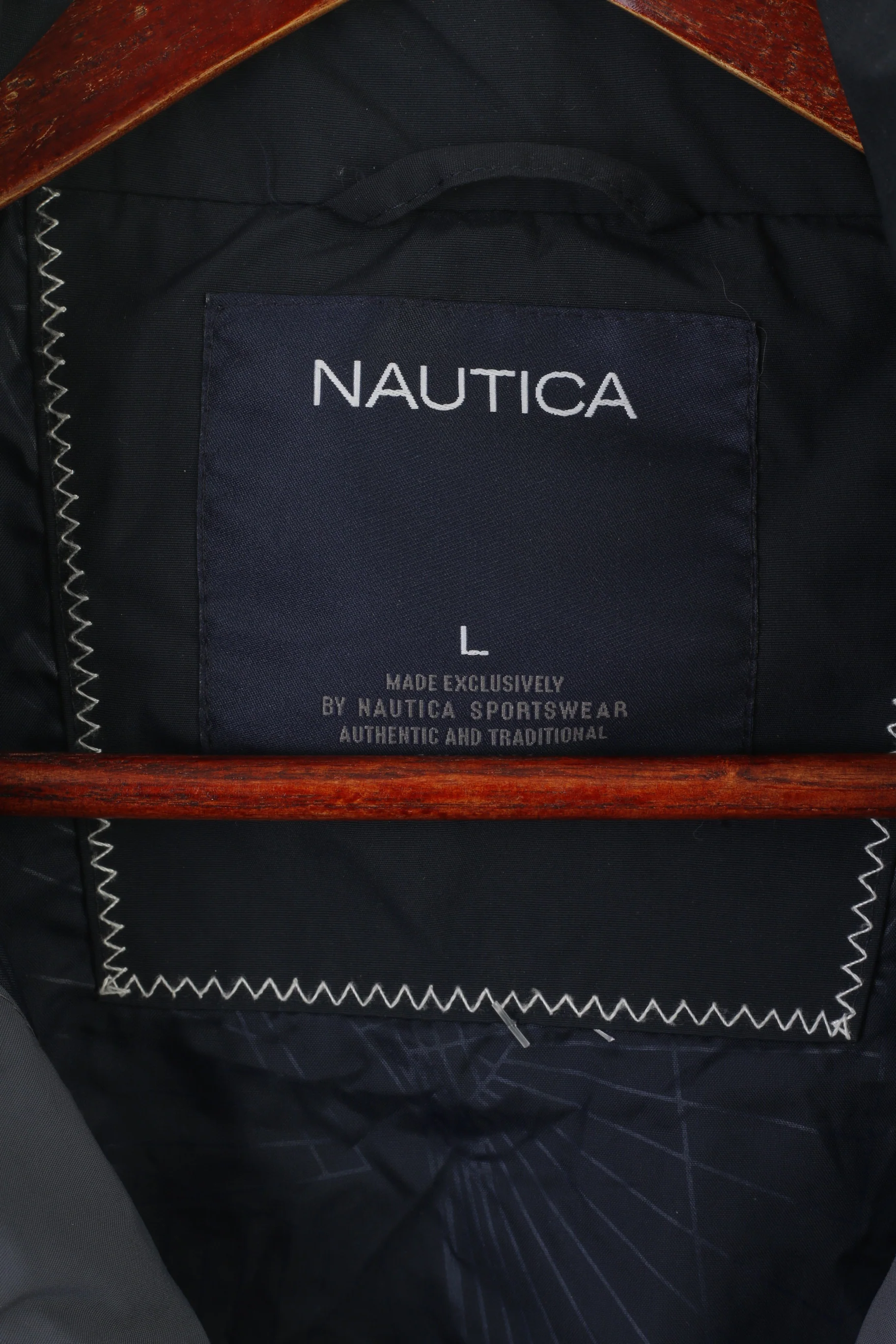 Nautica Men L Jacket Gray Sportswear Nylon Waterproof Windbreaker Hidden Hood Top - Image 5