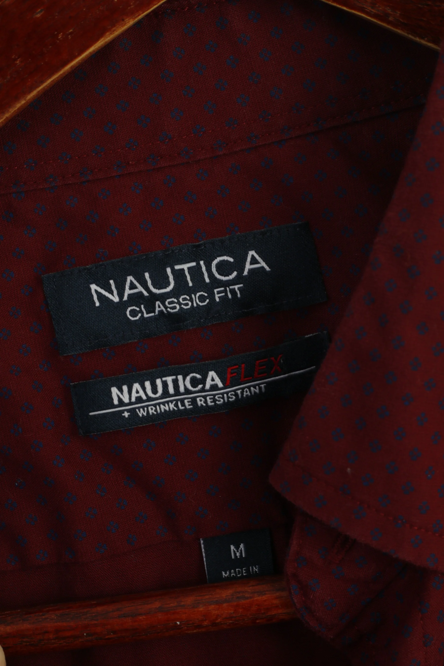Nautica Men M Casual Shirt Maroon Cotton Classic Fit  Flex Long Sleeve Top - Image 5