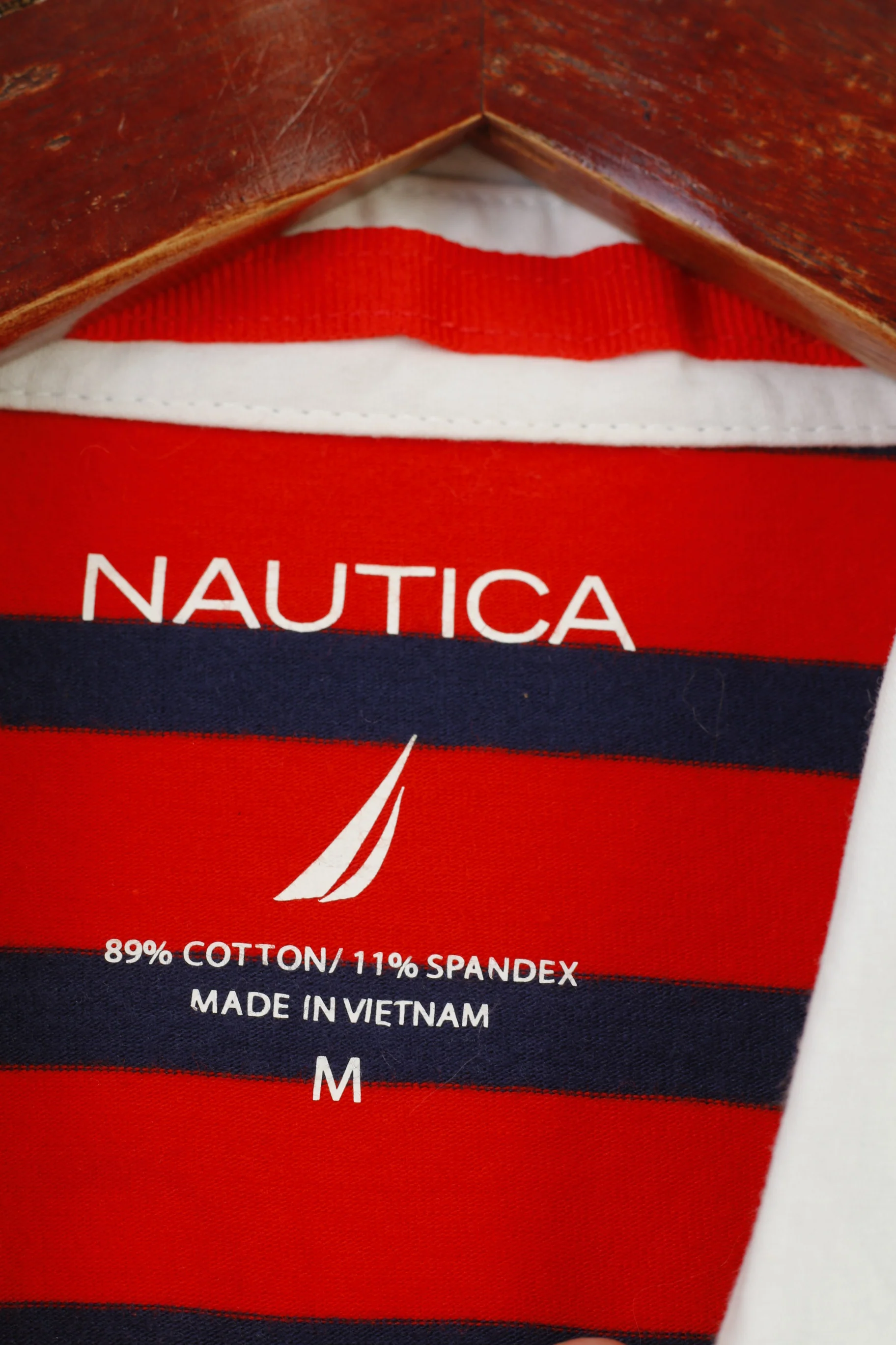 Nautica Women M Polo Shirt Red Striped Marine Cotton Long Sleeve Stretch Collar Vintage Top - Image 6