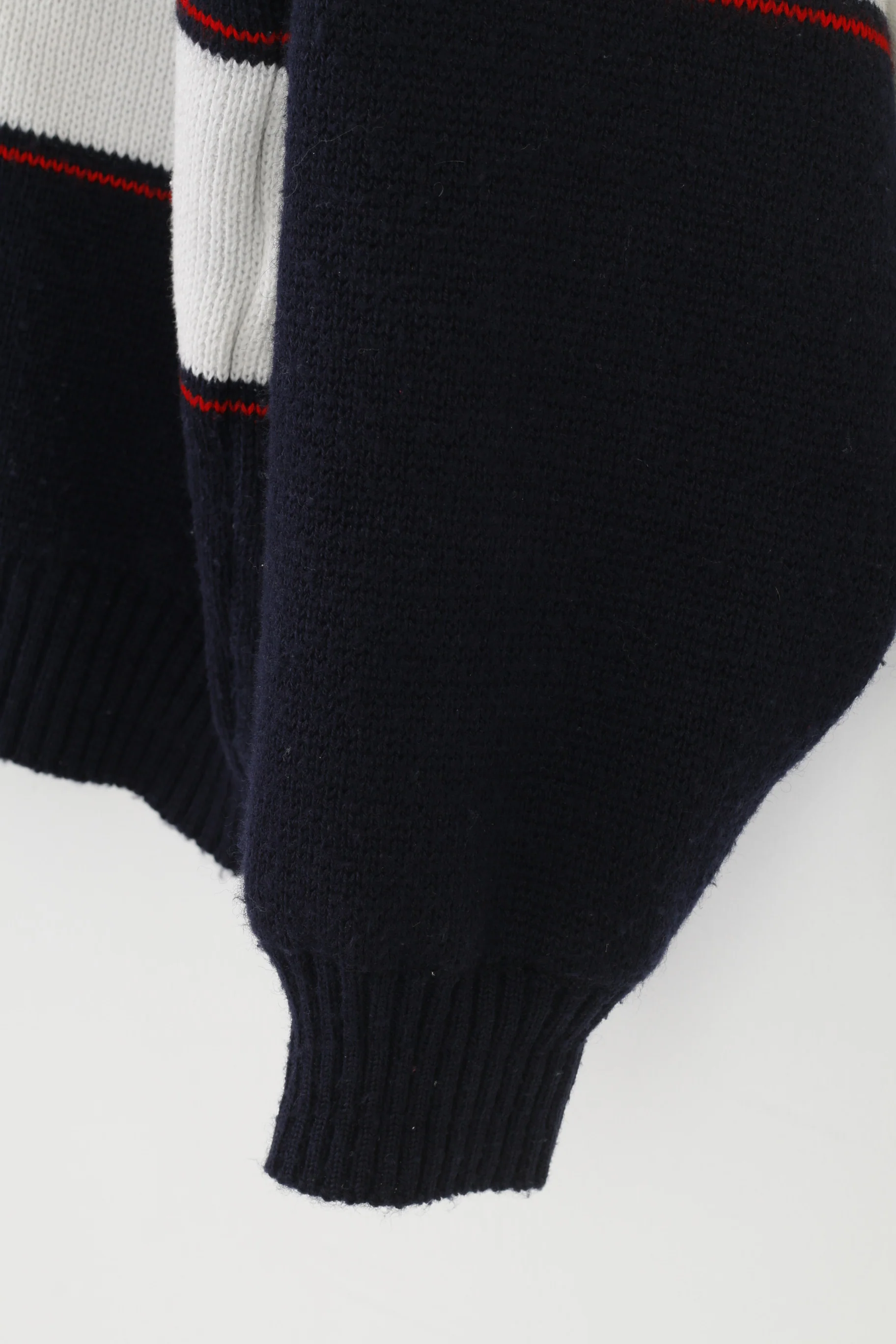 Navy Men M Jumper Navy Blue Zip Neck Collar Striped Long Sleeve Marine Top - Image 3