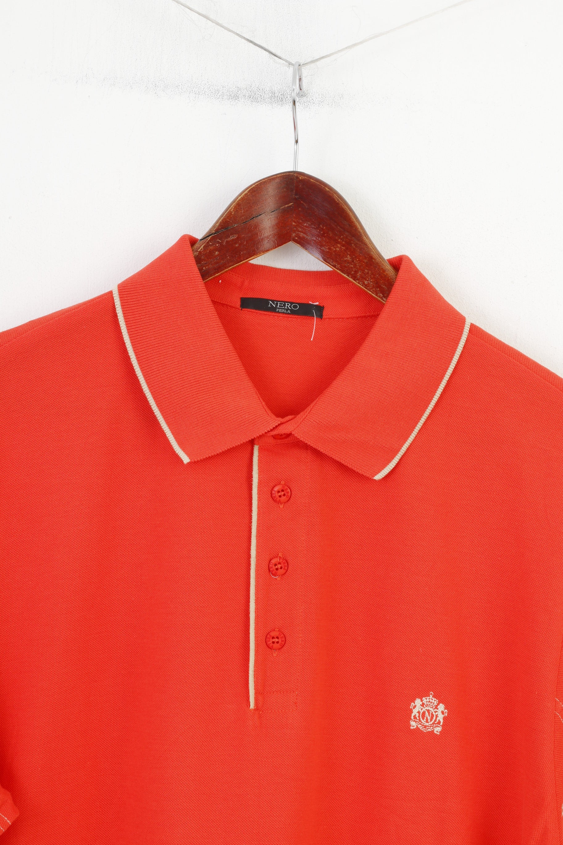 Nero Perla Men L Polo Shirt Orange Detailed Buttons Classic Short Sleeve Vintage Collar Top - Image 2