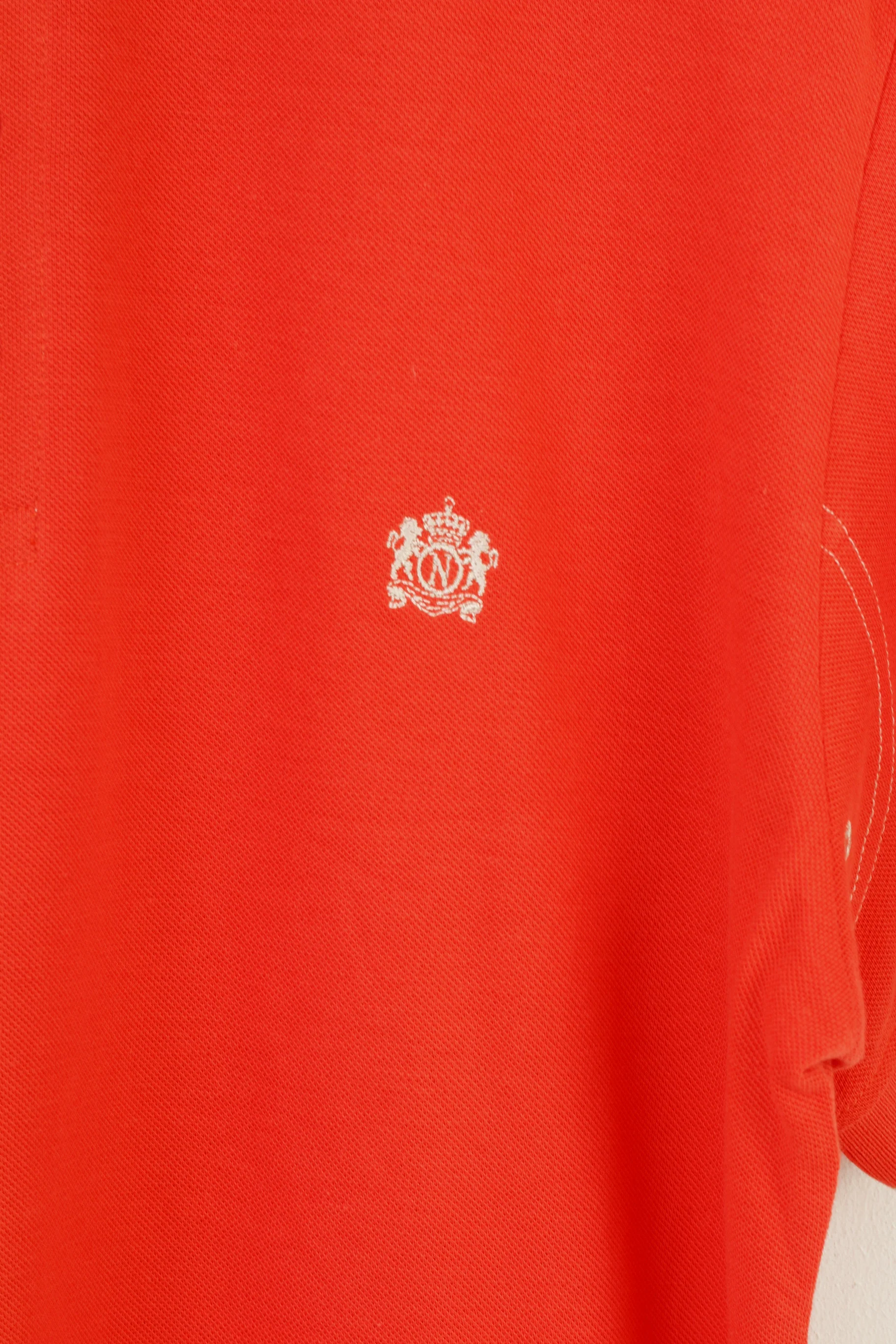 Nero Perla Men L Polo Shirt Orange Detailed Buttons Classic Short Sleeve Vintage Collar Top - Image 4