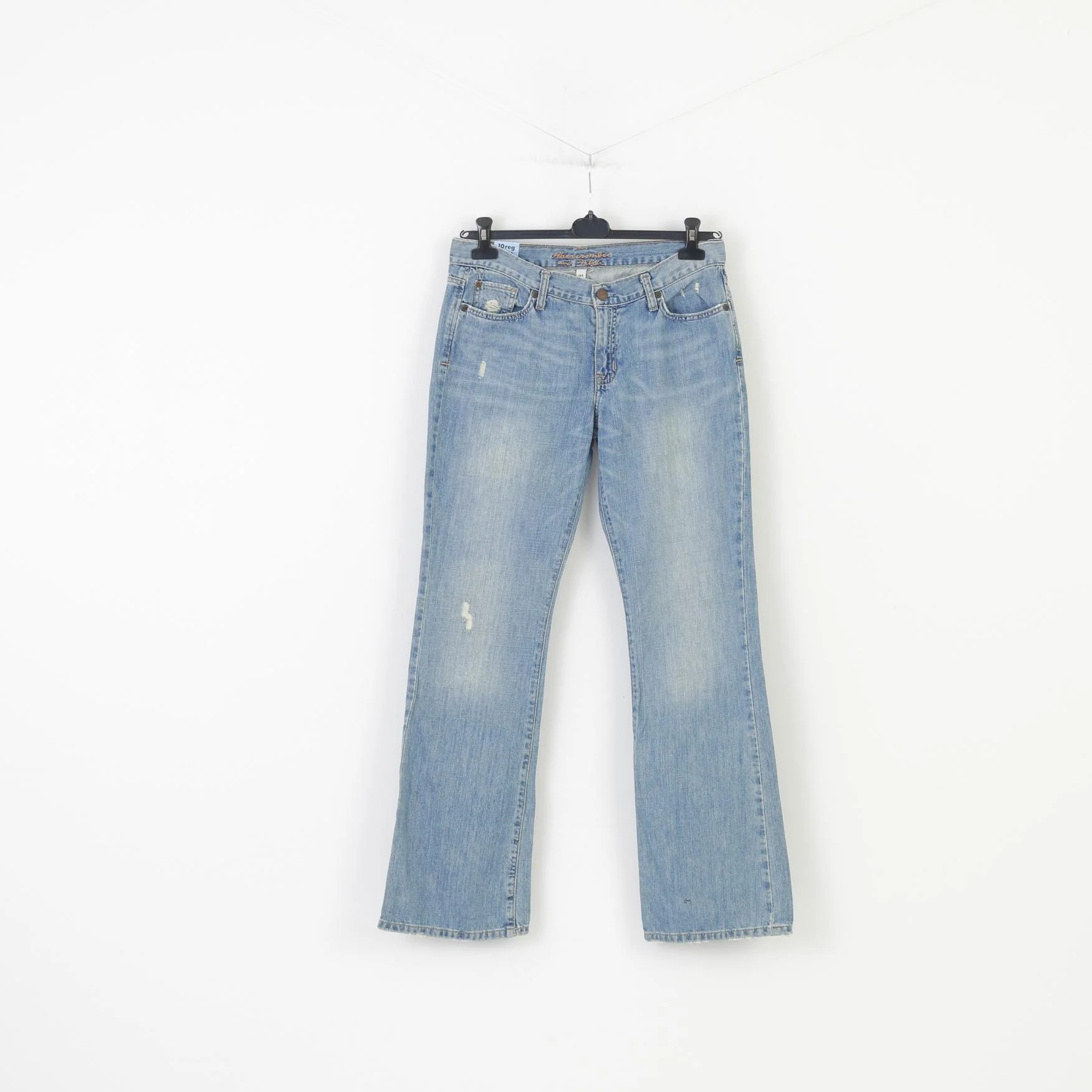 NEW Abercrombie & Fitch Women 10 Trousers Jeans Blue Cotton Low Rise Wide Legs Pants