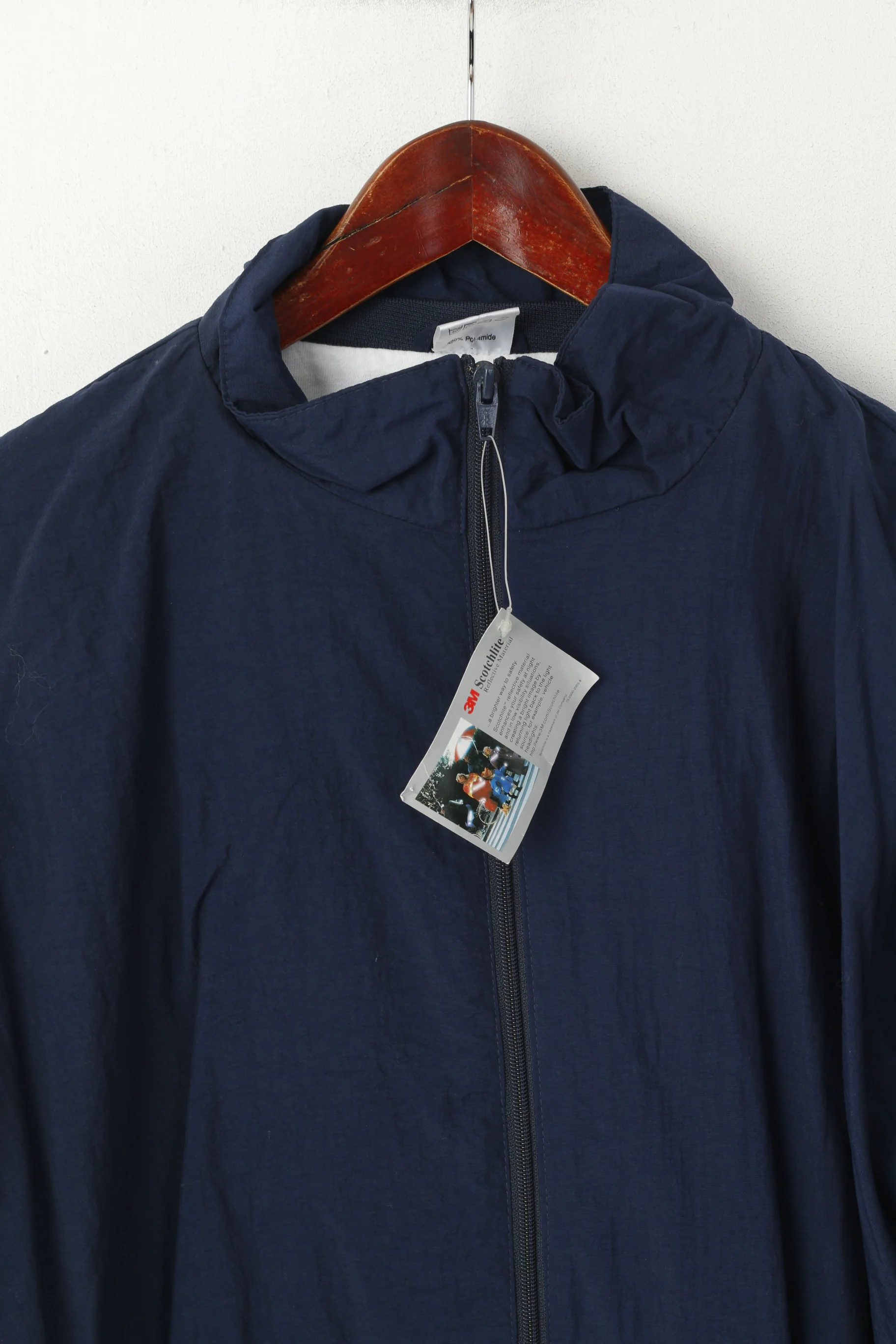 New ABL Men XL Jacket Navy 3M Scotchlite Nylon Reflective Full Zipper Retro Top - Image 2