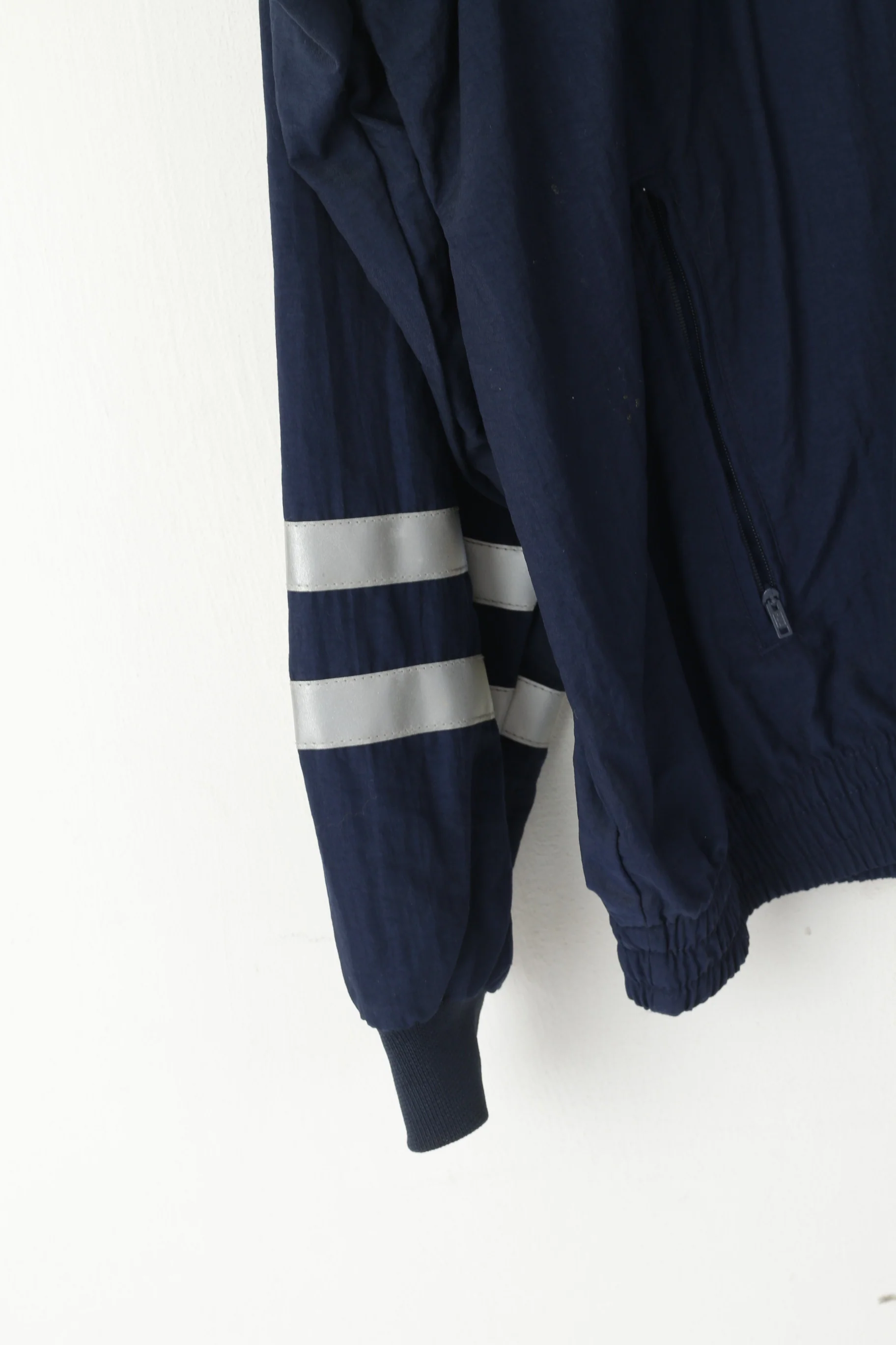New ABL Men XL Jacket Navy 3M Scotchlite Nylon Reflective Full Zipper Retro Top - Image 3