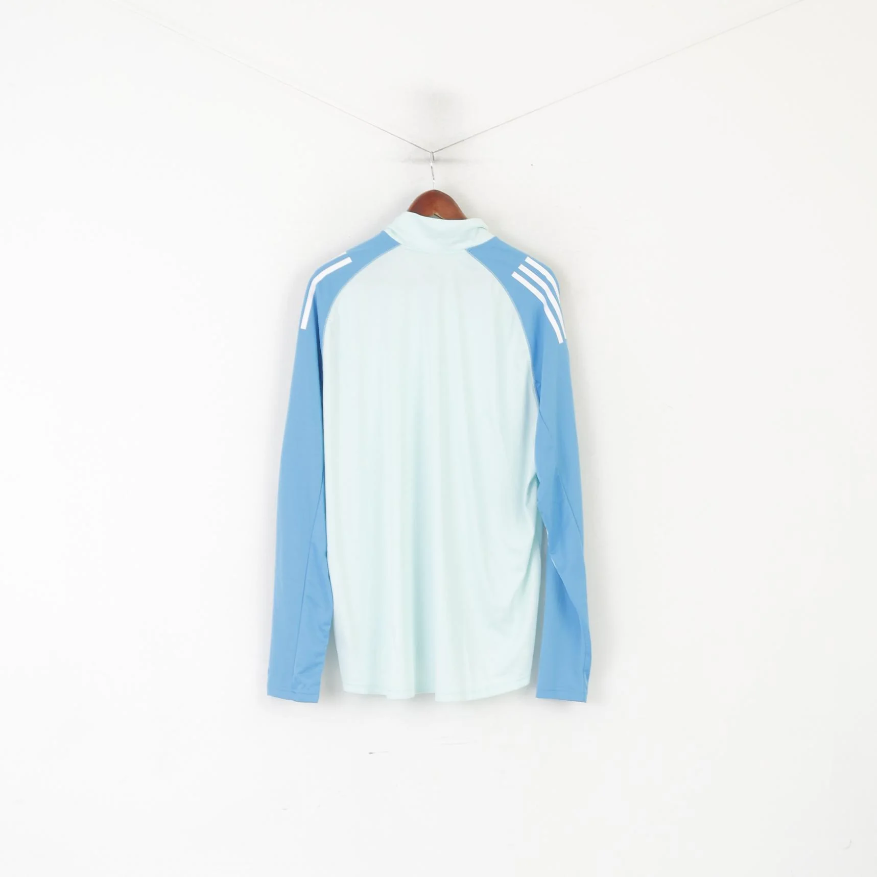 New Adidas Men 2XL Shirt Blue Slim Fit Training Zip Neck Activewear Long Sleeve Top - Image 7