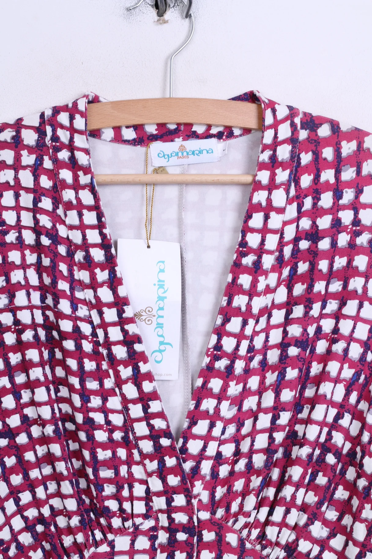 New Aquamrina Womens L Midi Dress V Neck Squares Pink - Image 3