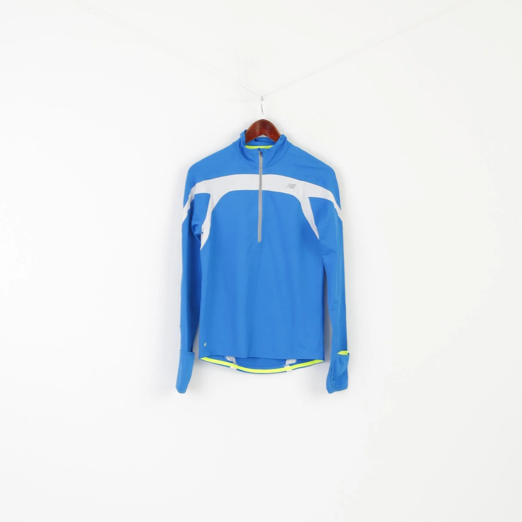 New Balance Men XS Shirt Blue Run Sportswear Long Sleeve Zip Neck Top