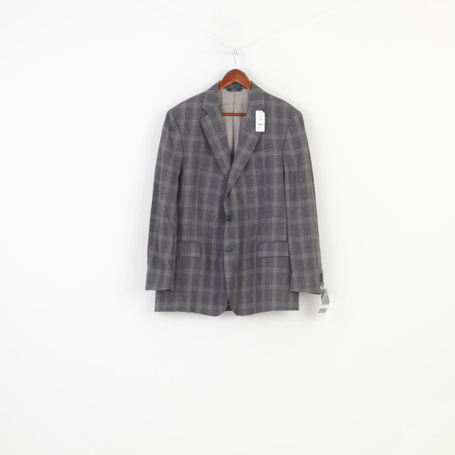 NEW Brooks Brothers Men 44 Blazer Grey Checkered Breasted Regent Fit Linen 346 Jacket - Image 2