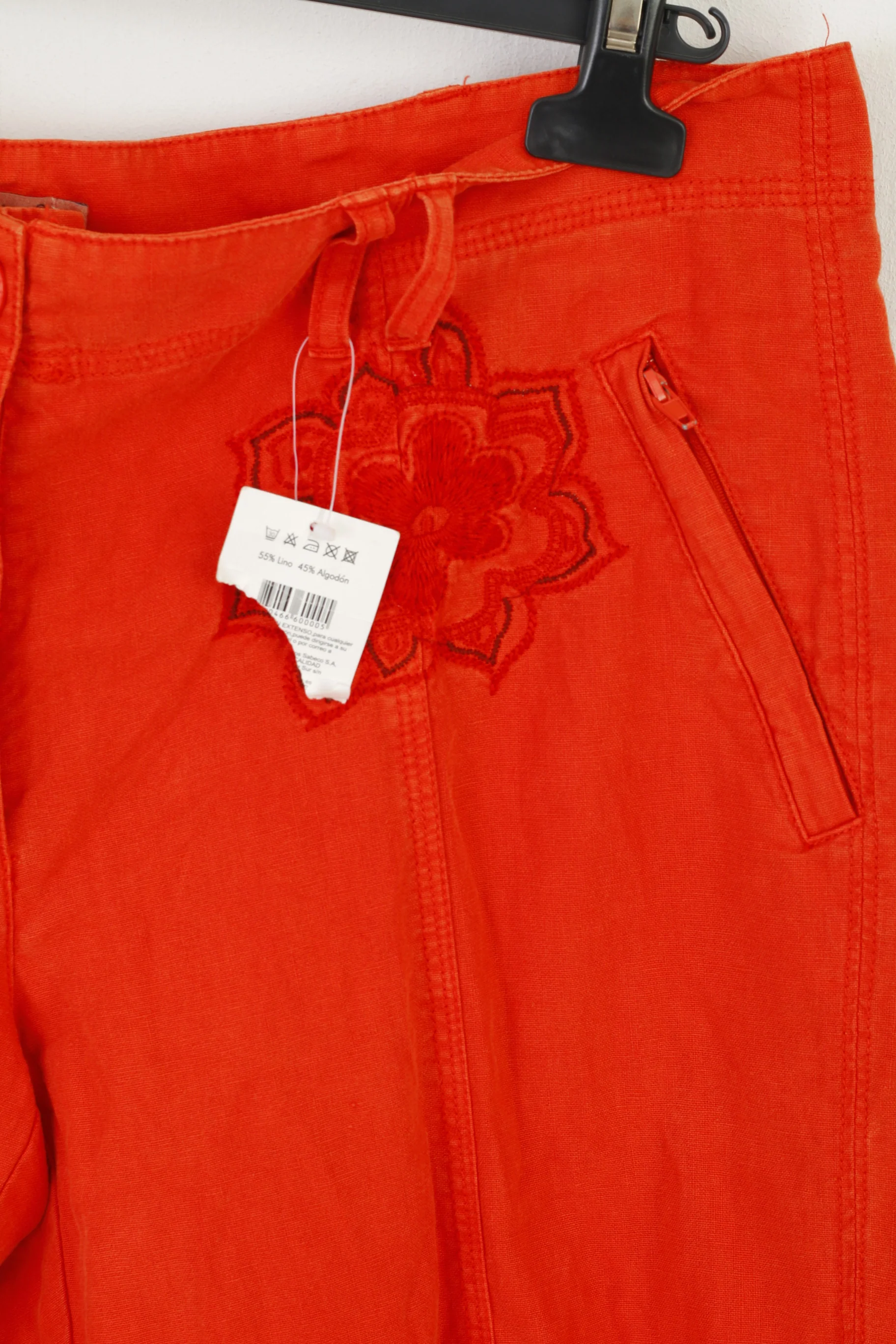 New Extenso Women 46 Trousers Orange Linen Cotton Summer Casual Pants - Image 2